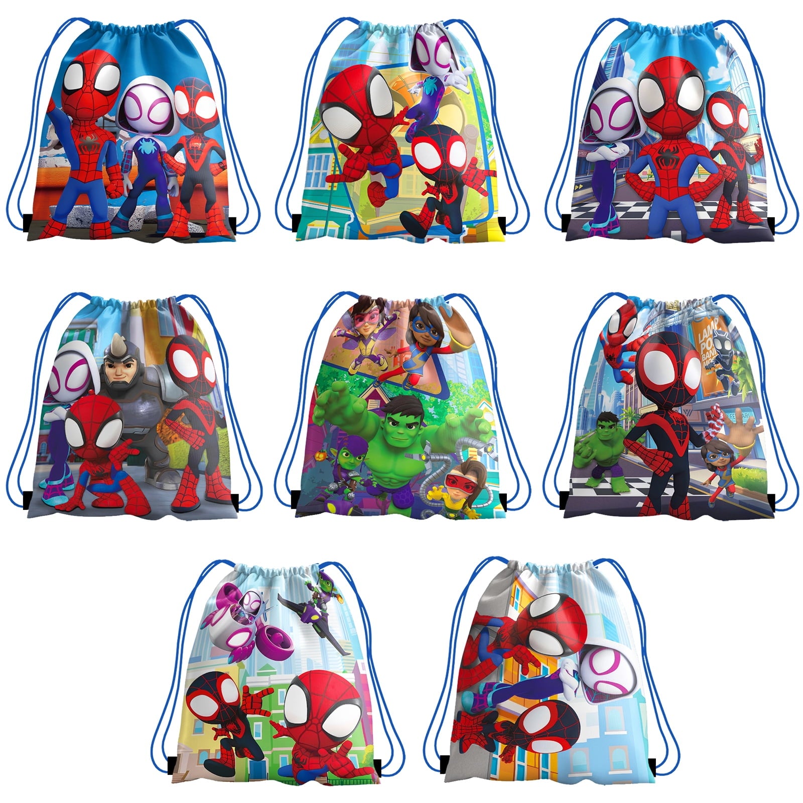 16 PCS Spidey Party Gift Bag, Spidey Birthday Party Drawstring Bags Goodie Candy Bag for Birthday Party Supplies