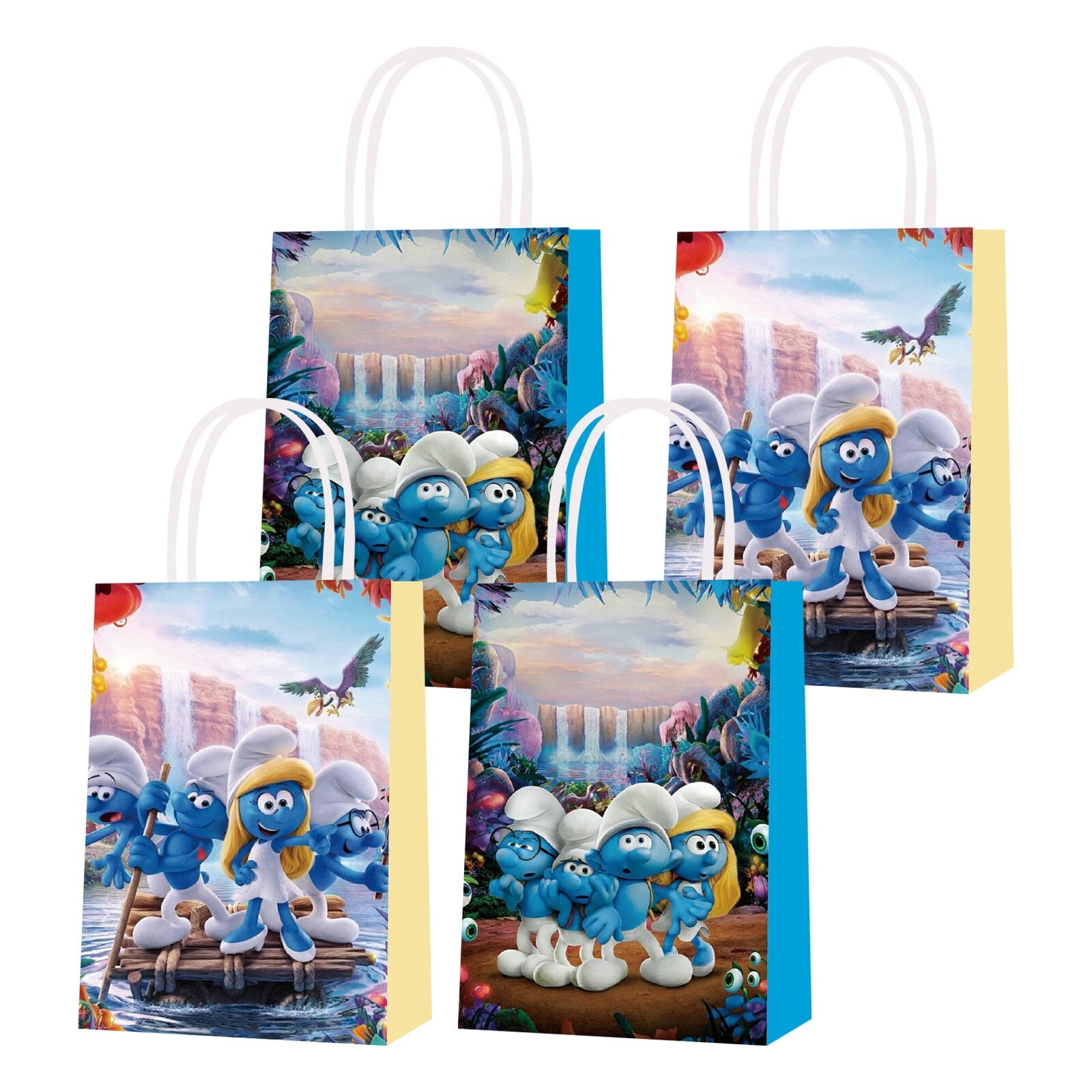 16 Pcs For Smurfs Theme Party Favor Bags – 2 Styles Candy Gift Bags with Handles for Birthday Party Decorations and Celebrations