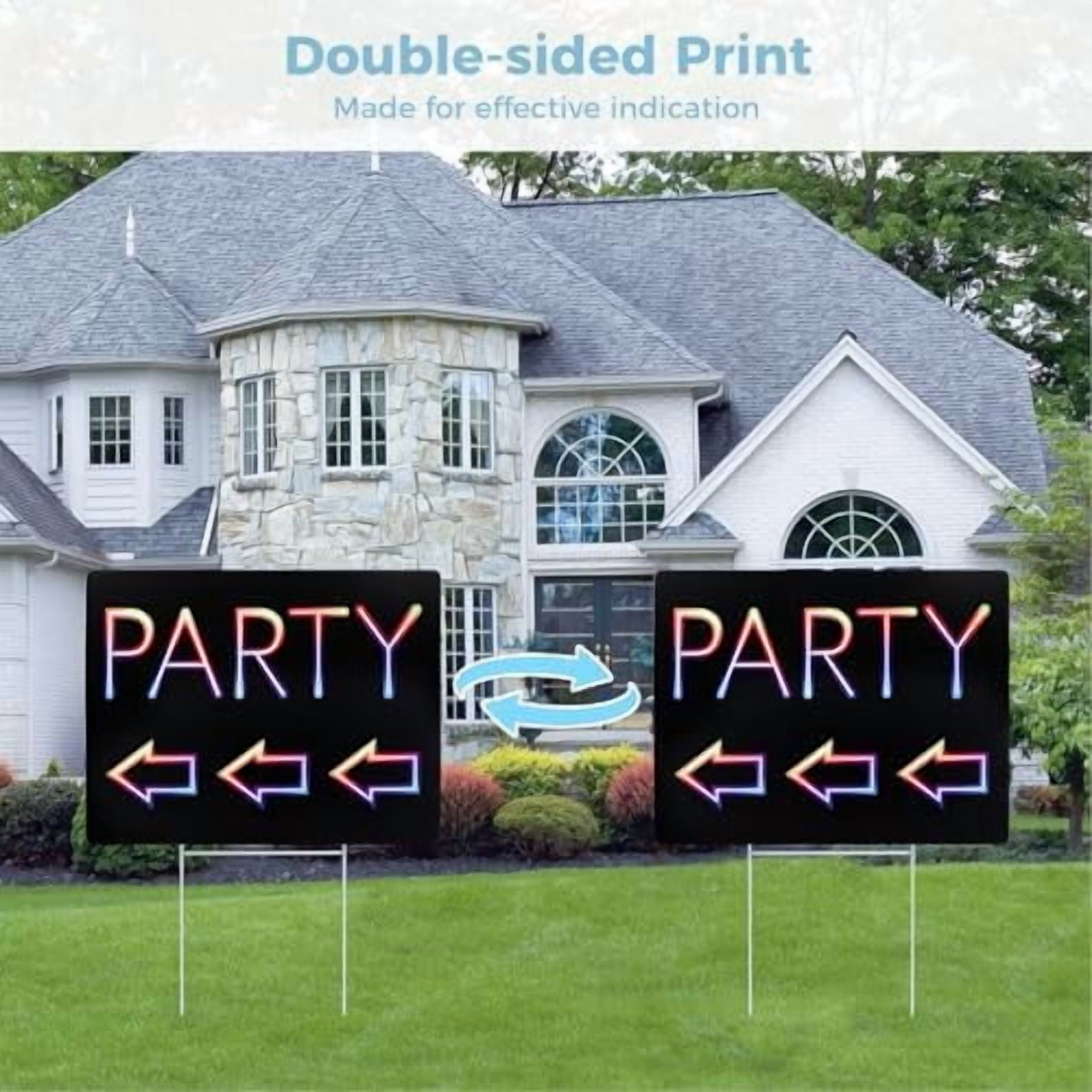 Double-Sided Party Signs 17 x 13'' With Metal H Stakes - Waterproof Corrugated Plastic Birthday Direction Signs - This Way Arrow  (2 Packs)