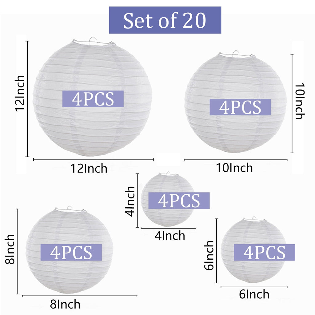20 Pcs White Paper Lanterns Decorative Hanging Round Paper Lanterns Lamp For Anniversary Wedding Birthday Baby Shower Party Decoration Home Decor - No Lights