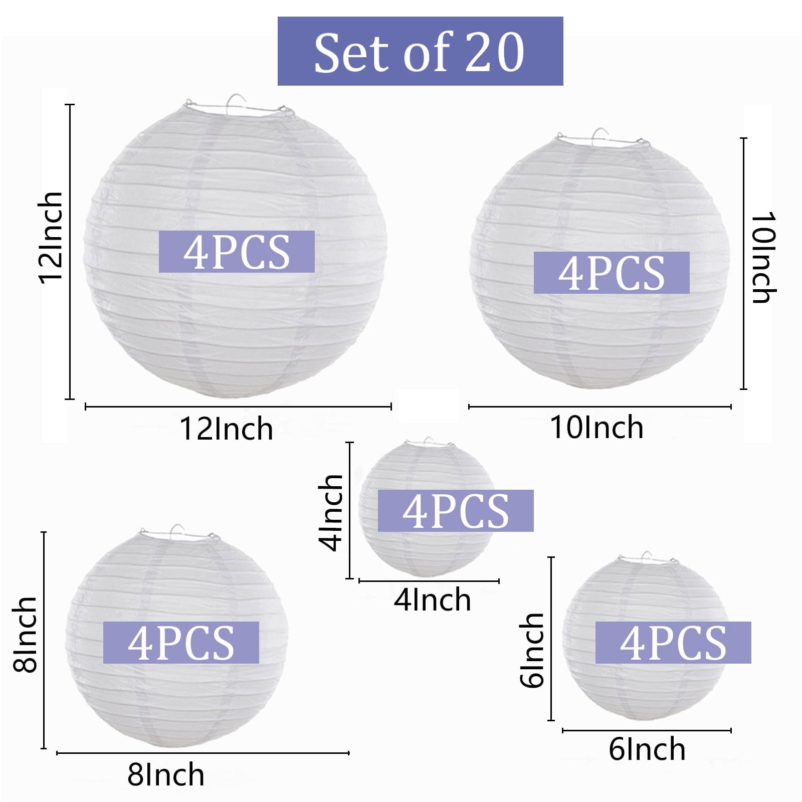 20 Pcs White Paper Lanterns Decorative Hanging Round Paper Lanterns Lamp For Anniversary Wedding Birthday Baby Shower Party Decoration Home Decor - No Lights