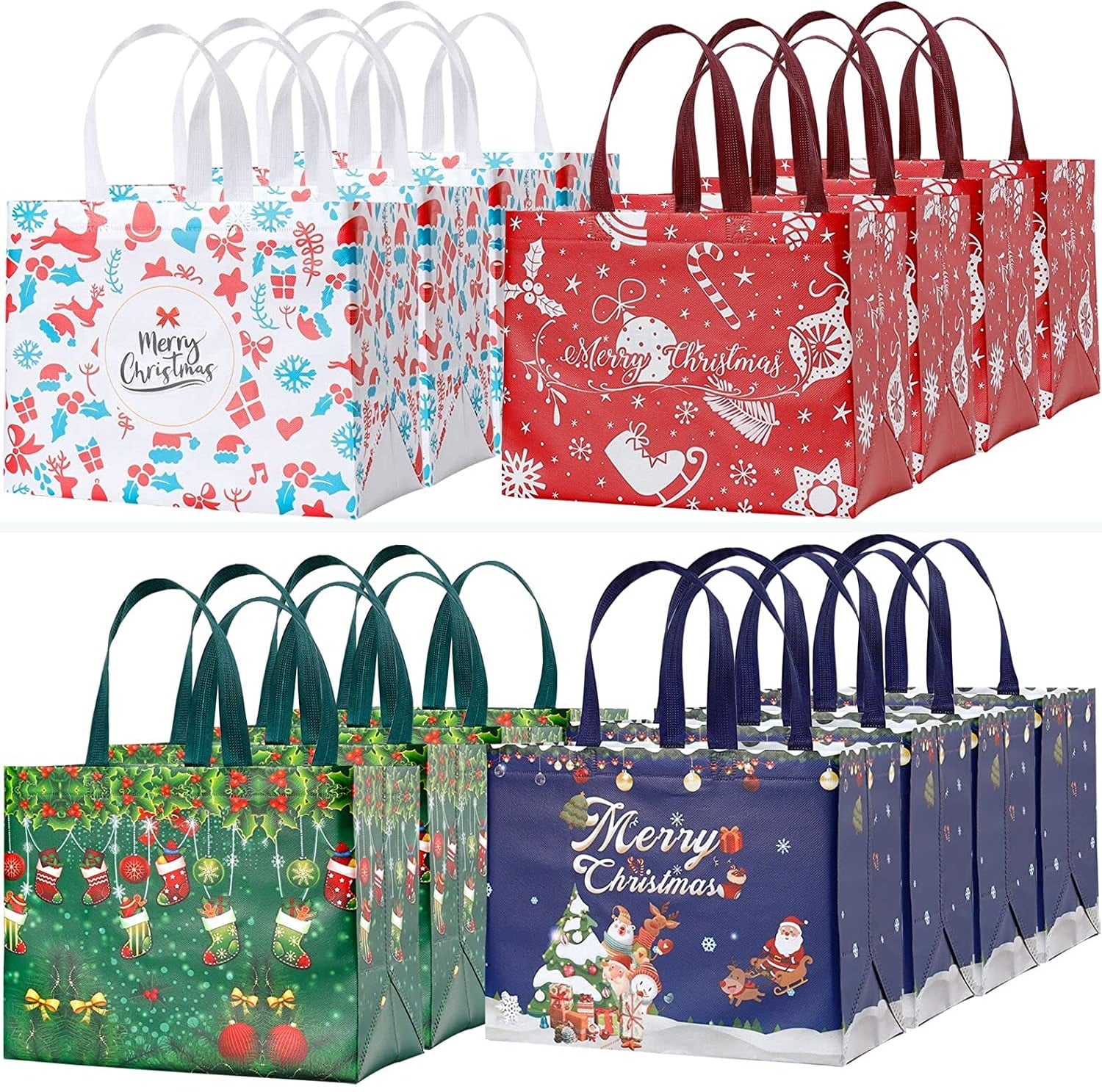 16PCS Christmas Gift Bags, Multifunctional Non-Woven Shopping Totes for Gifts Wrapping Shopping