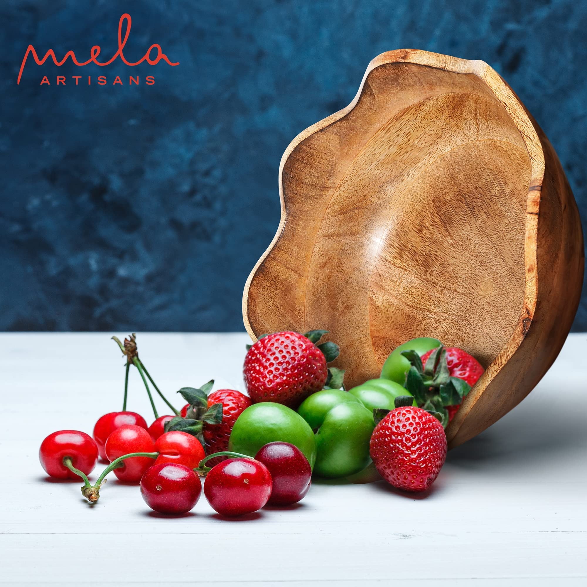 Mela Artisans Wooden Scalloped Bowl, Rustic Ruffle Decorative Bowl, Brown, Large