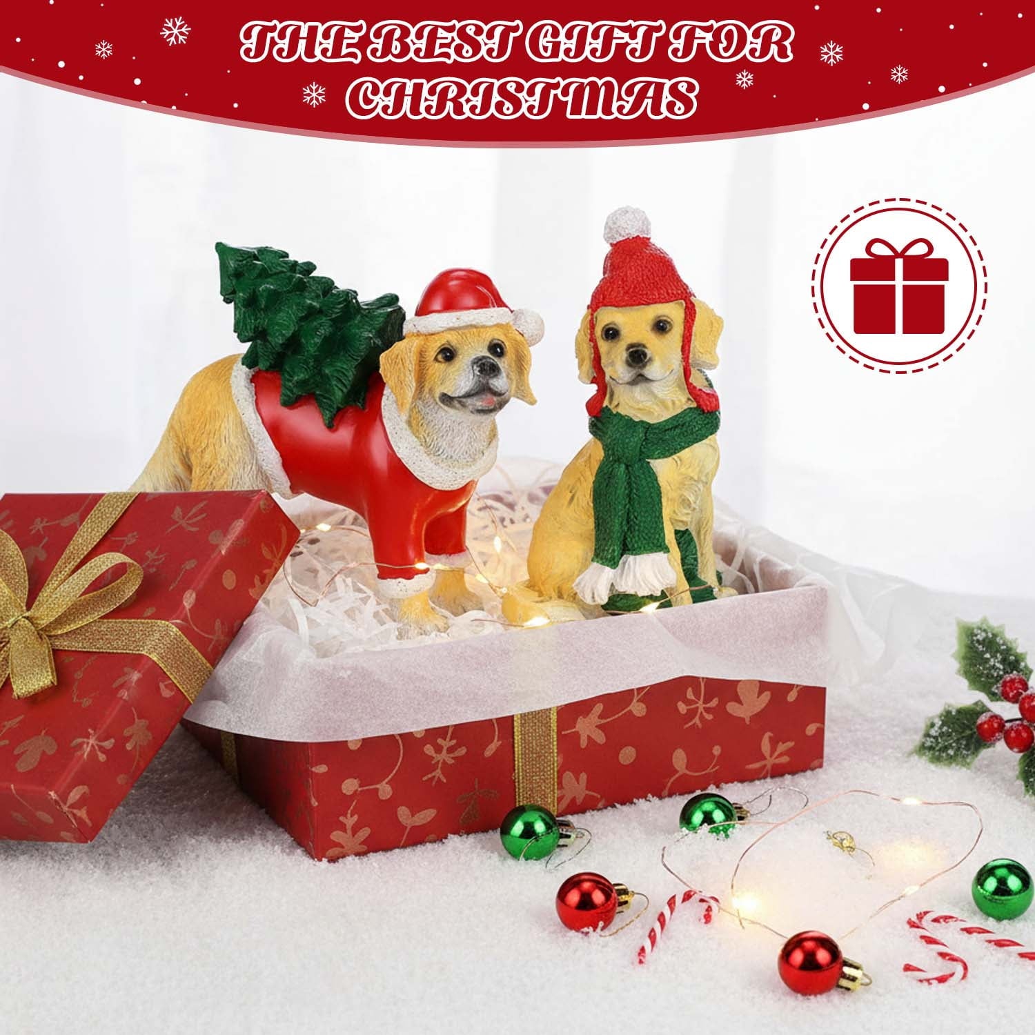 Ayieyill 2pcs Christmas Dog Decorations Tabletop Christmas Decor Christmas Holiday Gift for Home