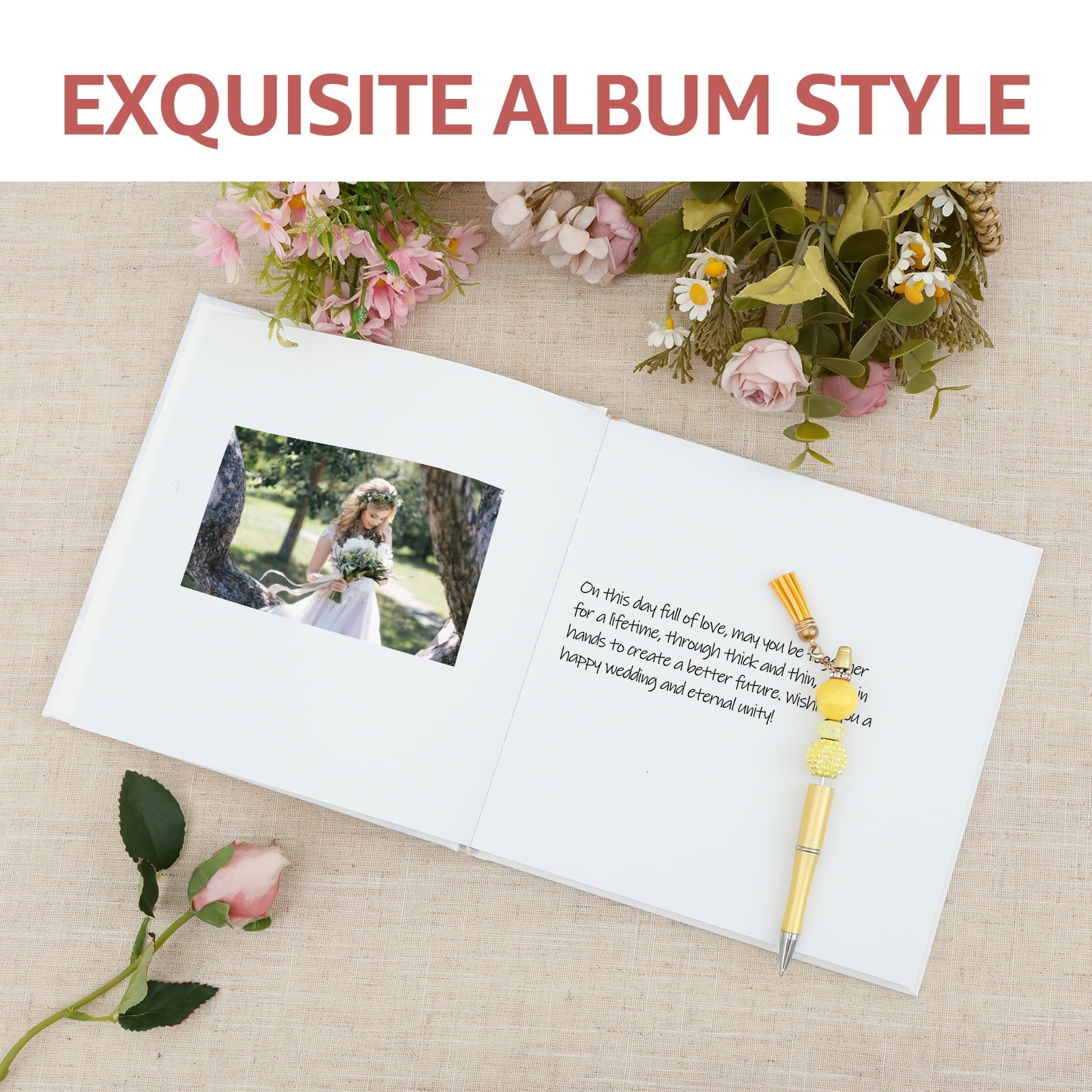Wedding Guest Book 120 Pages Elegant Flower Pattern Wedding Sign Book Hard Cover Personalized Guest Signature Album for Party Reception Engagement