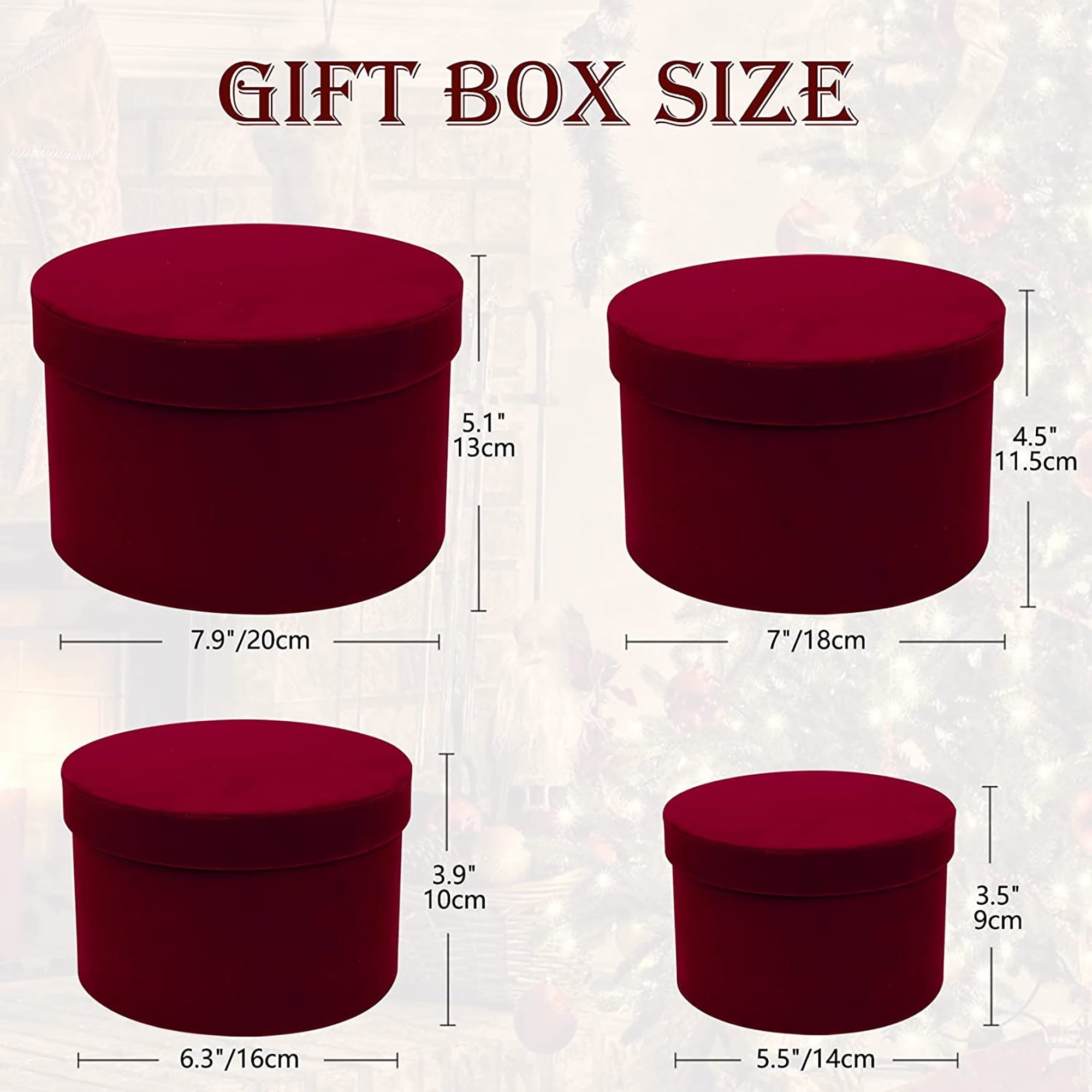 Round Gift Boxes with Lids Velvet Nesting Red Gifts Box for Presents Set of 4