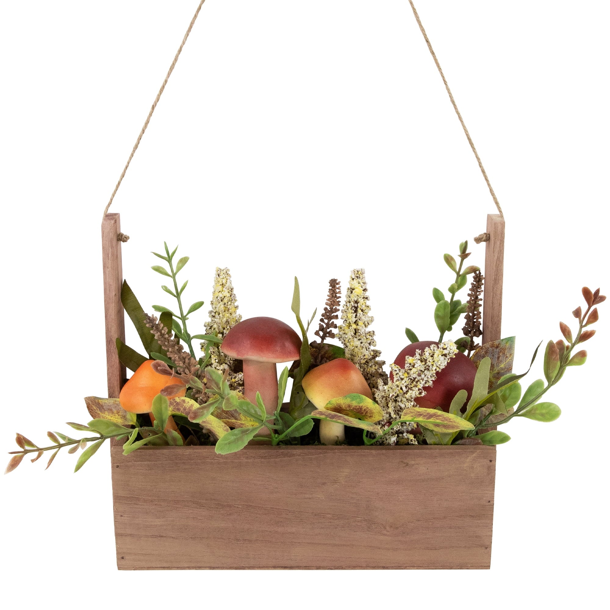 18" Mushroom and Foliage Wooden Fall Harvest Hanging Basket