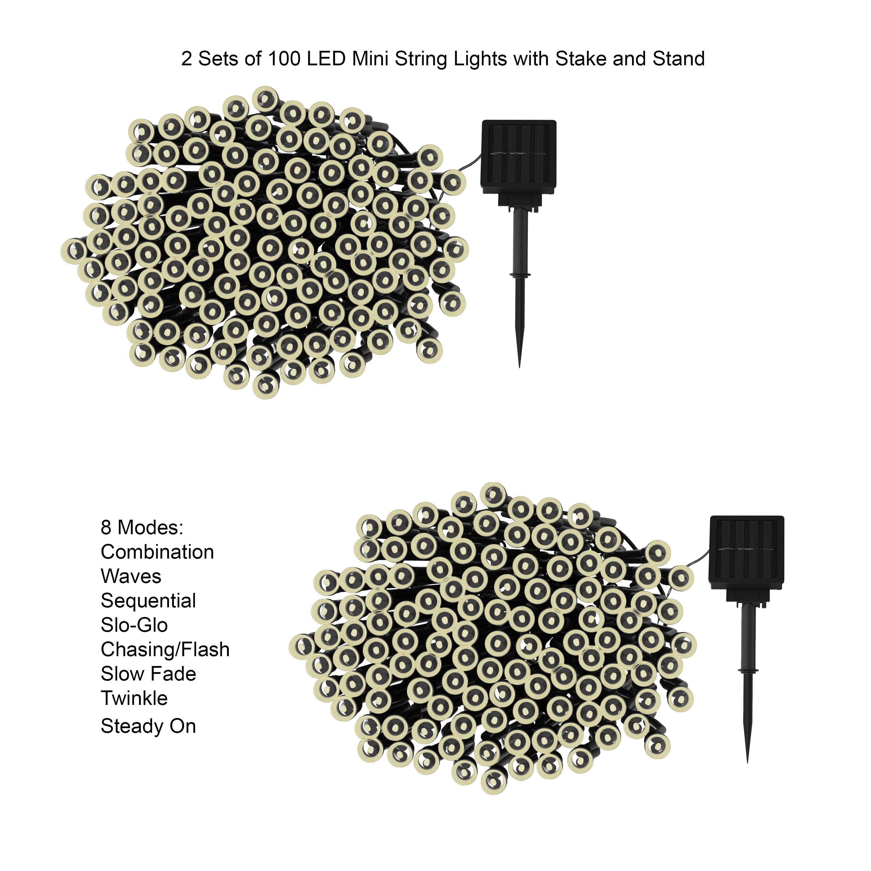 Pure Garden Solar Powered Outdoor LED String Lights with Eight Light Modes