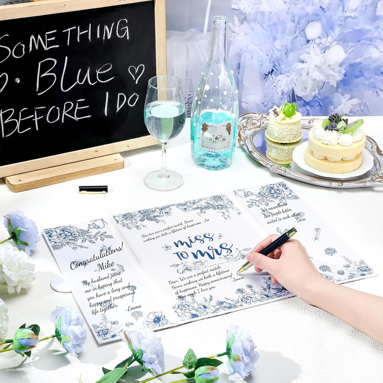 Something Blue Before I Do Bridal Shower Decorations Bridal Shower Guest Book with Pen Wedding Signature Board Alternatives Signature Guest Book for Wedding Bachelorette Engagement Party