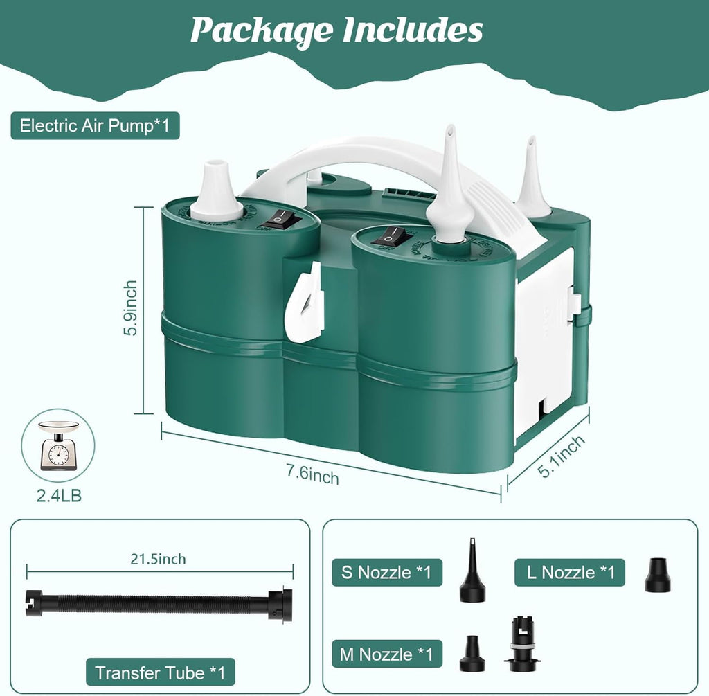 Wiher Balloon Pump, 3-in-1 Portable Electric Air Pump for Inflatables and Balloons, with Hose Extension Quick-Fill 110V AC Inflator Deflator for Pool Floats Air Mattress Inflatables