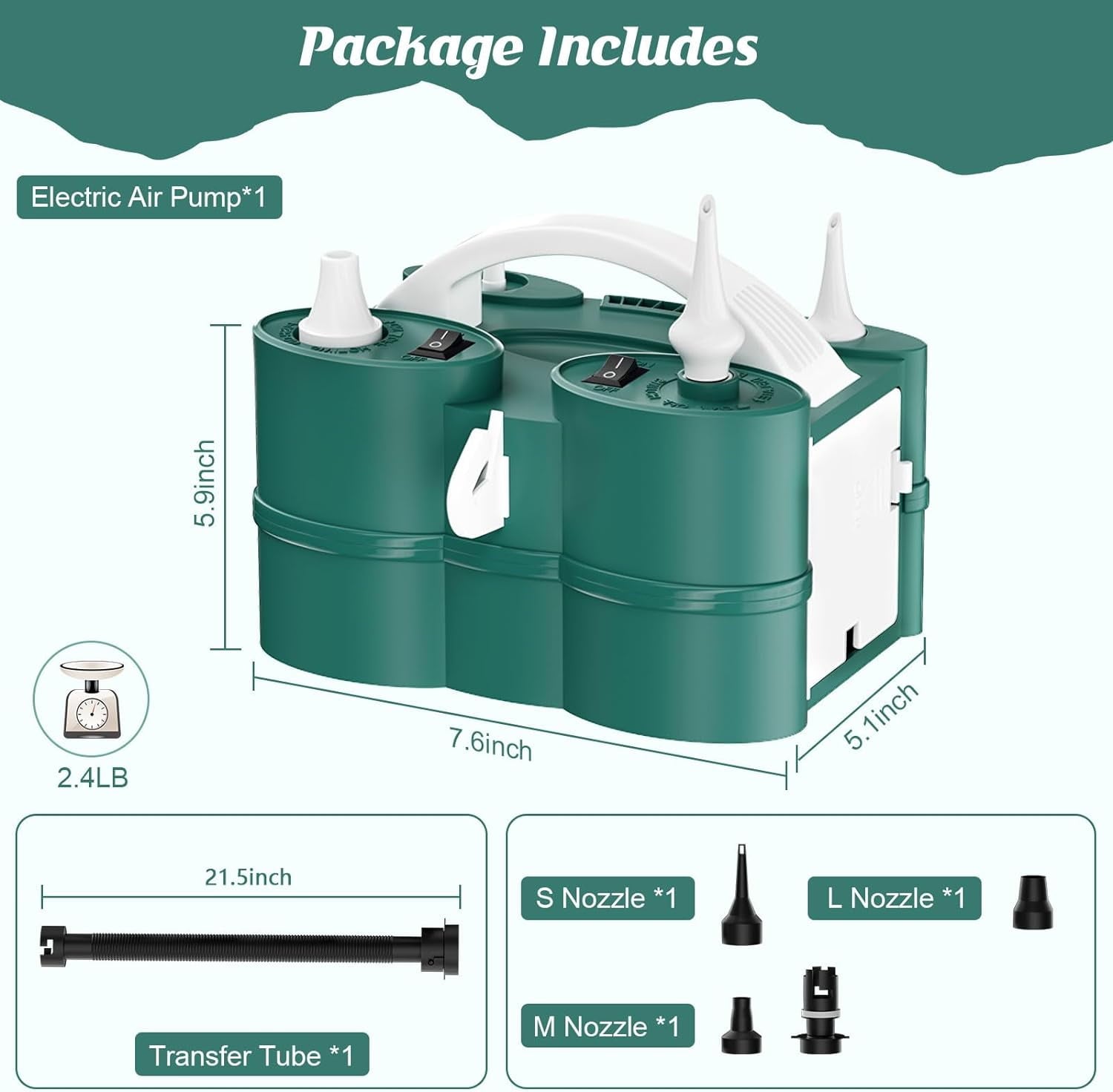 Wiher Balloon Pump, 3-in-1 Portable Electric Air Pump for Inflatables and Balloons, with Hose Extension Quick-Fill 110V AC Inflator Deflator for Pool Floats Air Mattress Inflatables