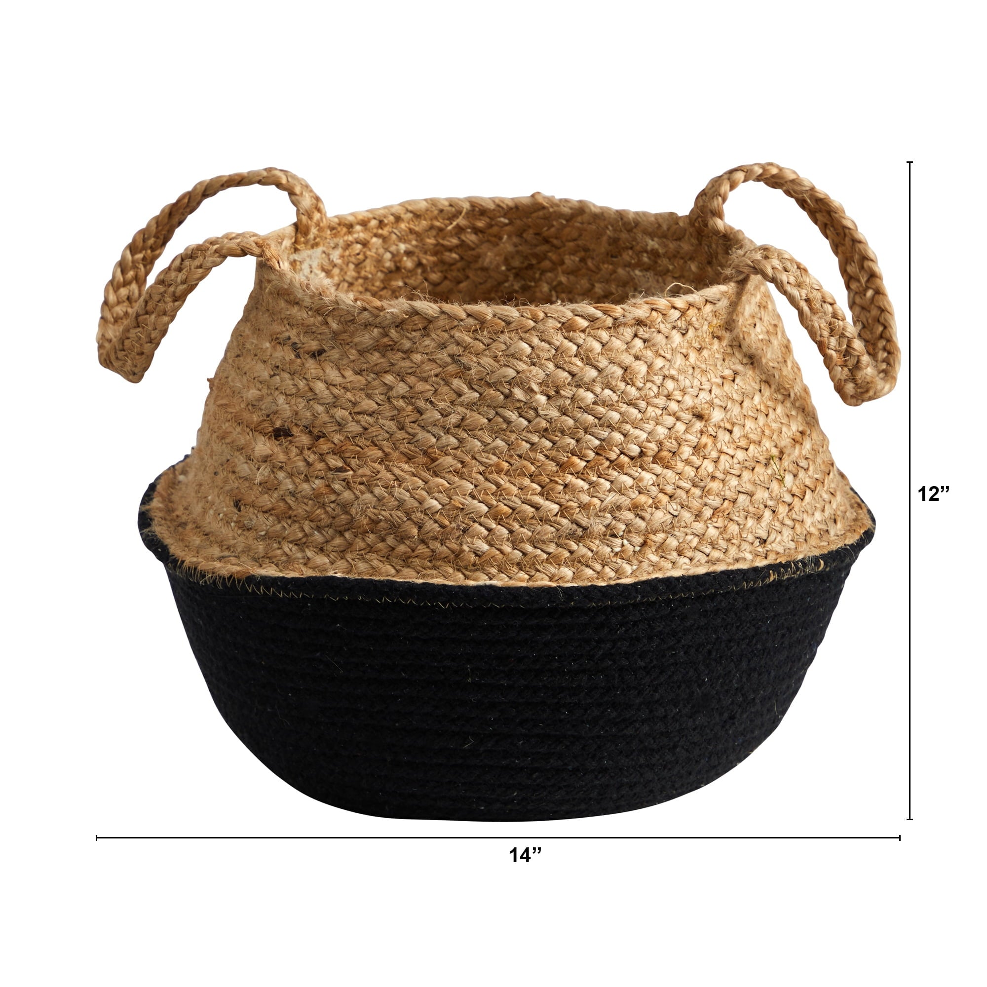 Nearly Natural 14in. Boho Chic Handmade Cotton & Jute Black Woven Basket Planter