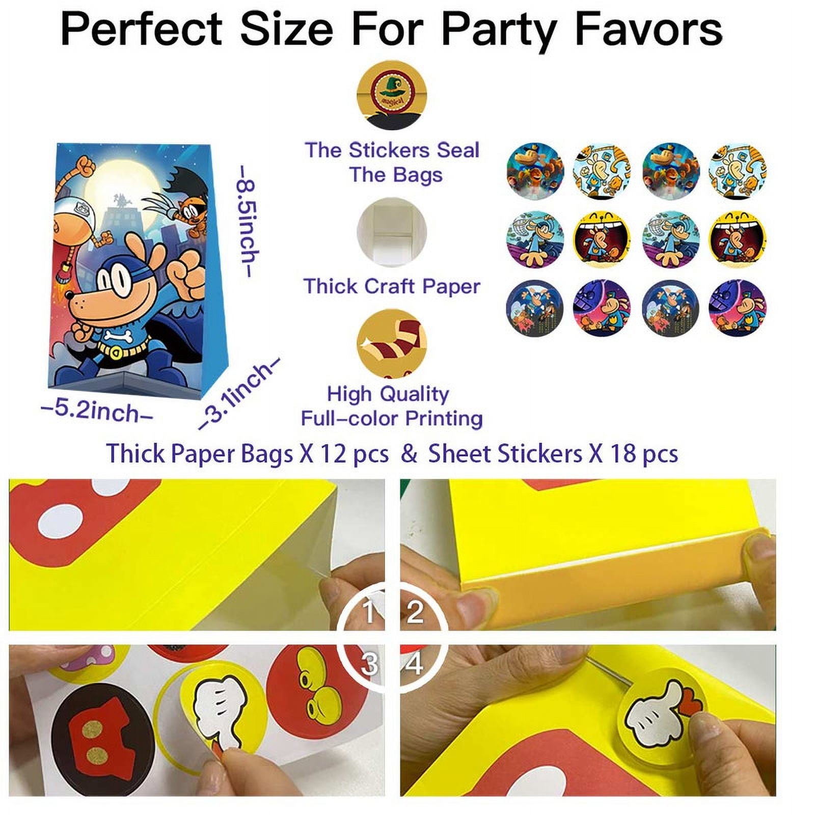 Dog Man Party Favor Bags Goodie Treat Candy Supplies Decorations Birthday Cake Topper Backdrop Banner
