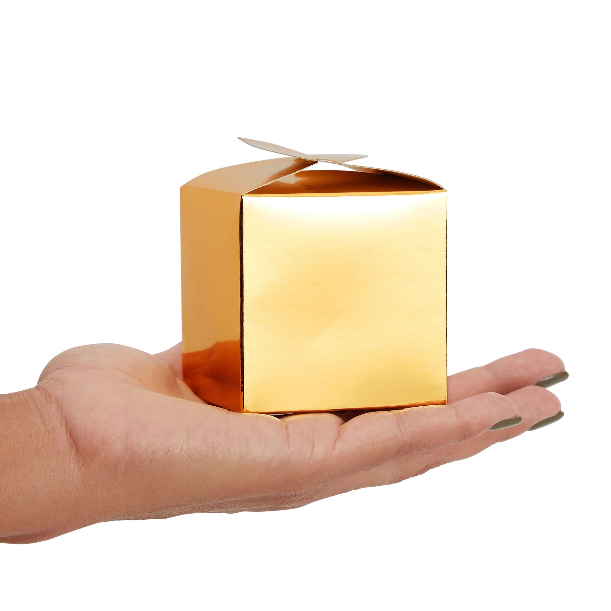 100 Pack Gold Foil Party Favor Gift Boxes, Candy Boxes for Mother's Day, Easter, Anniversary, Christmas, Graduation, Engagement Celebrations (2.5 x 2.5 x 2.5 Inches)