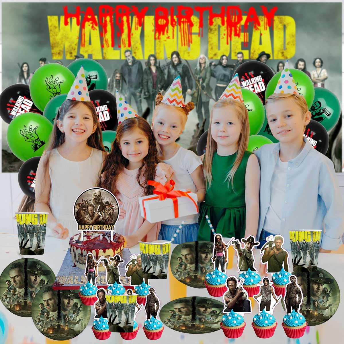 The Walking Dead Balloons Supplies Party Decor Plates Decorations Banner Cake Topper Tableware Banner Backdrop