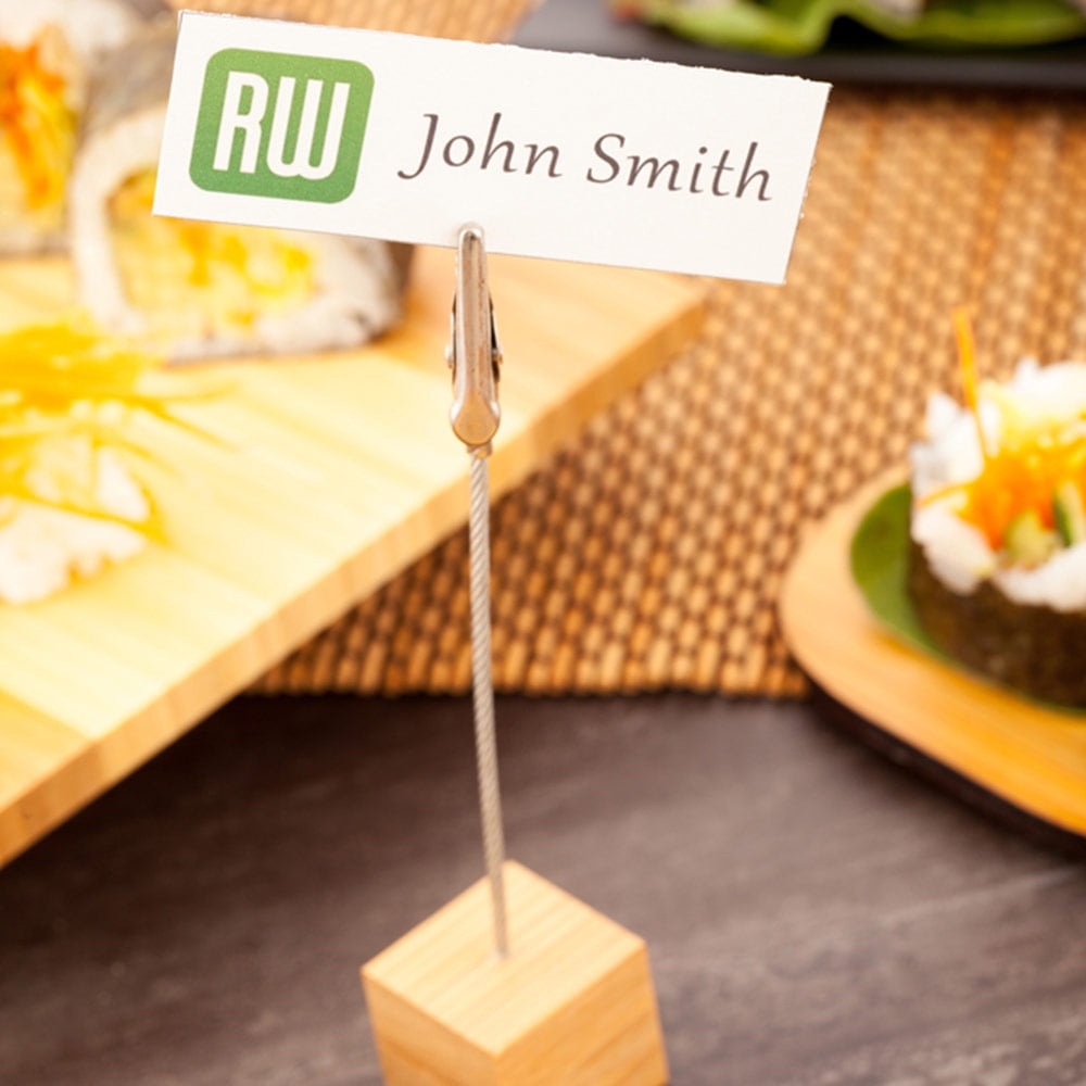 Natural Bamboo Name Card Holder - Metal Clip - 5" x 1" x 1" - 100 count box