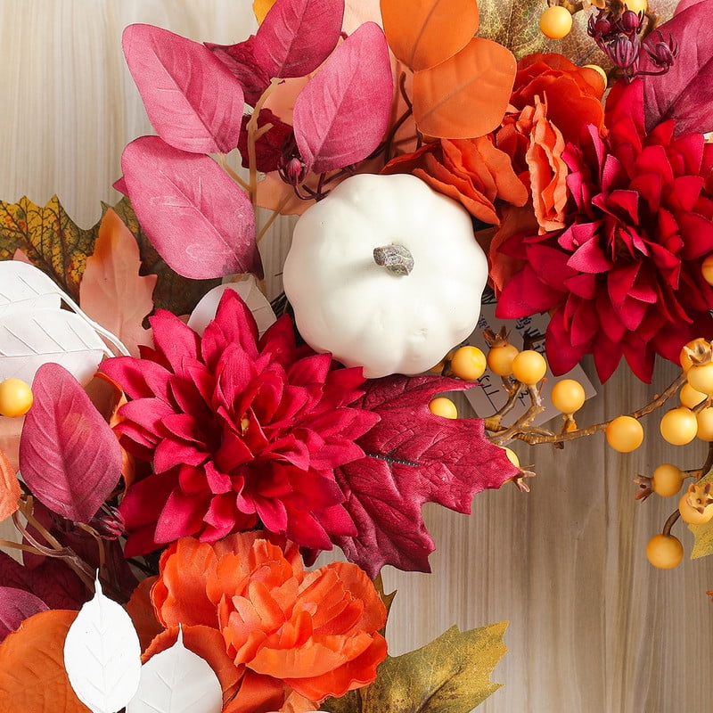 Fall Wreaths for Front Door, 18 Inch Thanksgiving Wreaths Artificial Pumpkin Maple Leaves Autumn Wreaths, Thanksgiving Harvest Festival Fall Decorations Indoor and Outdoor