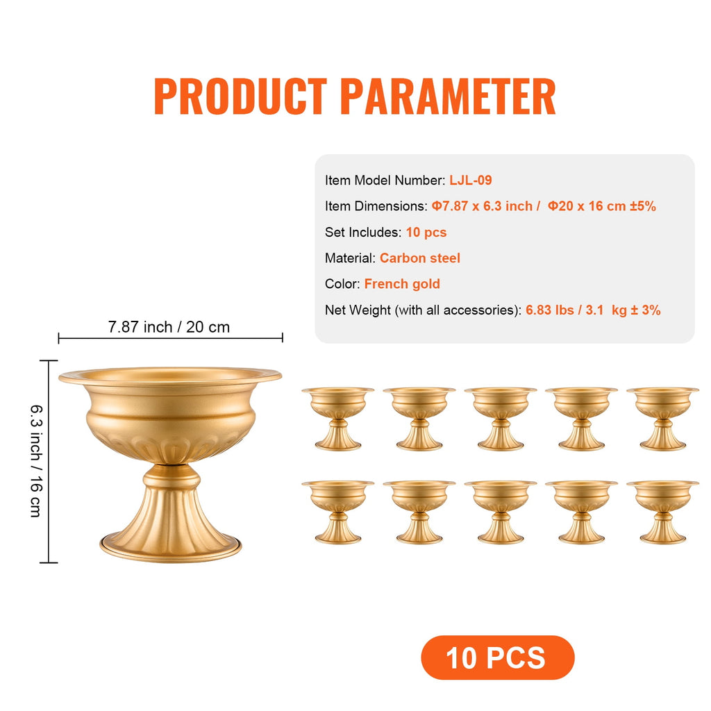 KFFKFF Set of 10, 16cm/6.3” Height Wedding Blossom Holder, Metallic Nuptial Centerpiece,Golden Botanical Display Stand for Tabletops at Wedding Feast,Commemoration Ceremony,Birthday Occasion Ornament
