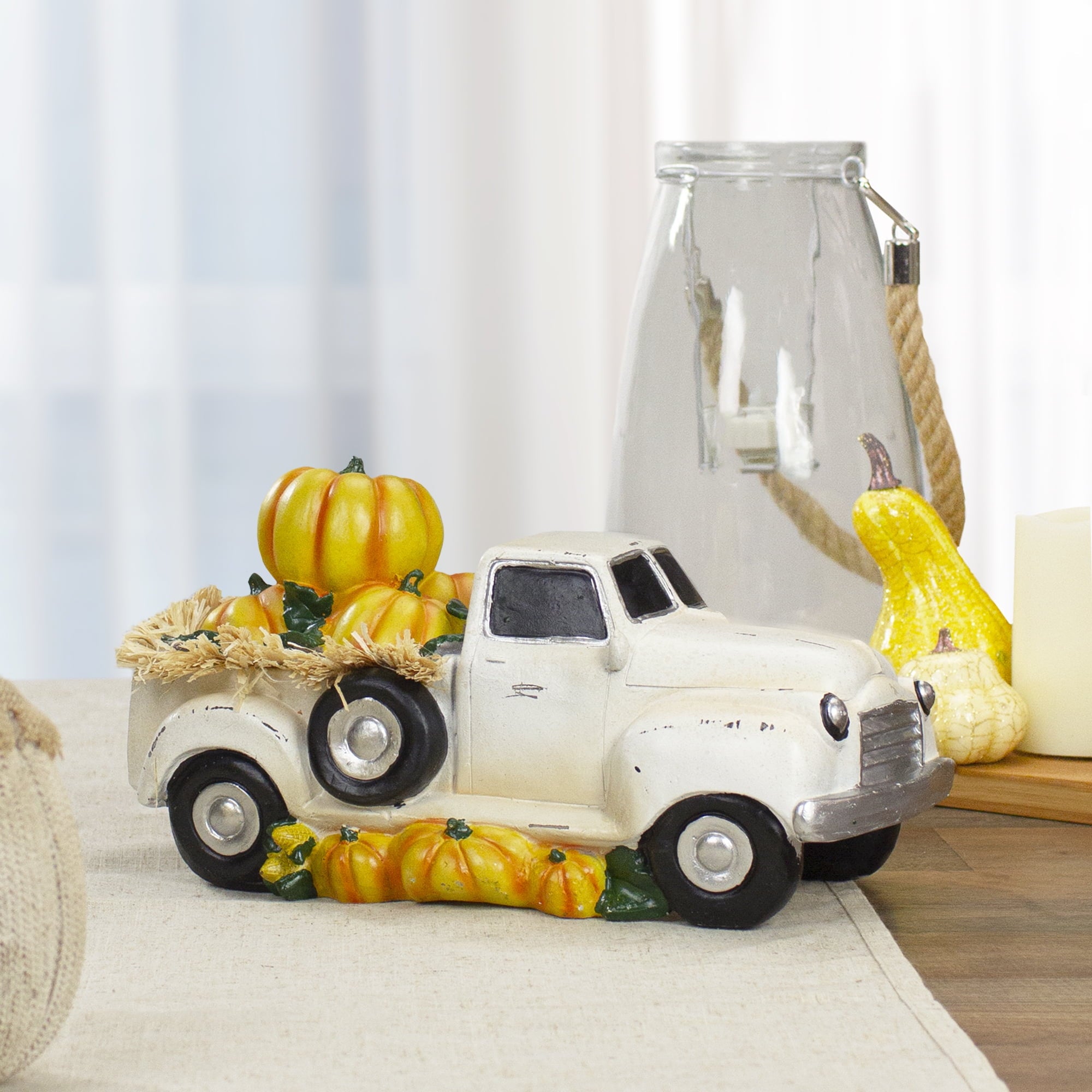 Northlight Truck Full of Pumpkins and Hay Thanksgiving Decoration - 11.25"