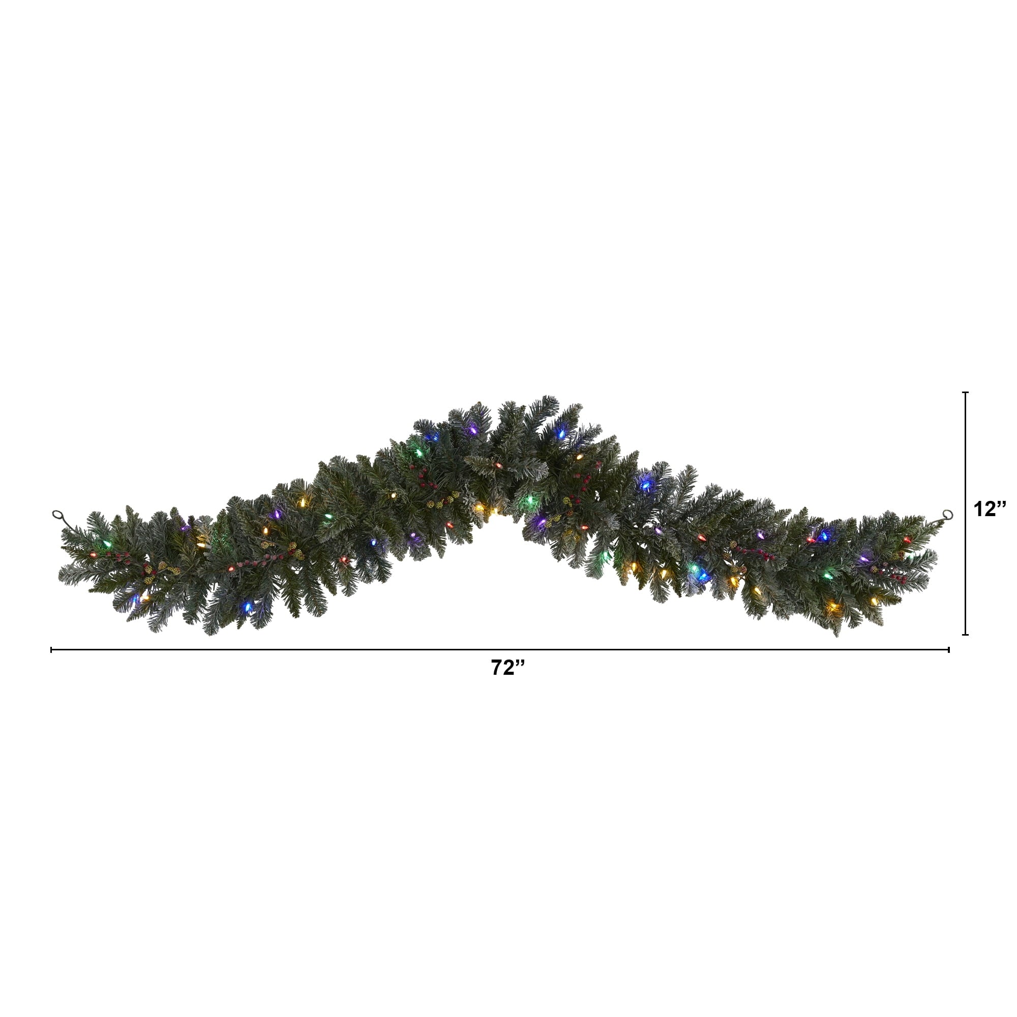 Nearly Natural 6' Flocked Artificial Christmas Garland with 50 Multicolored LED Lights and Berries