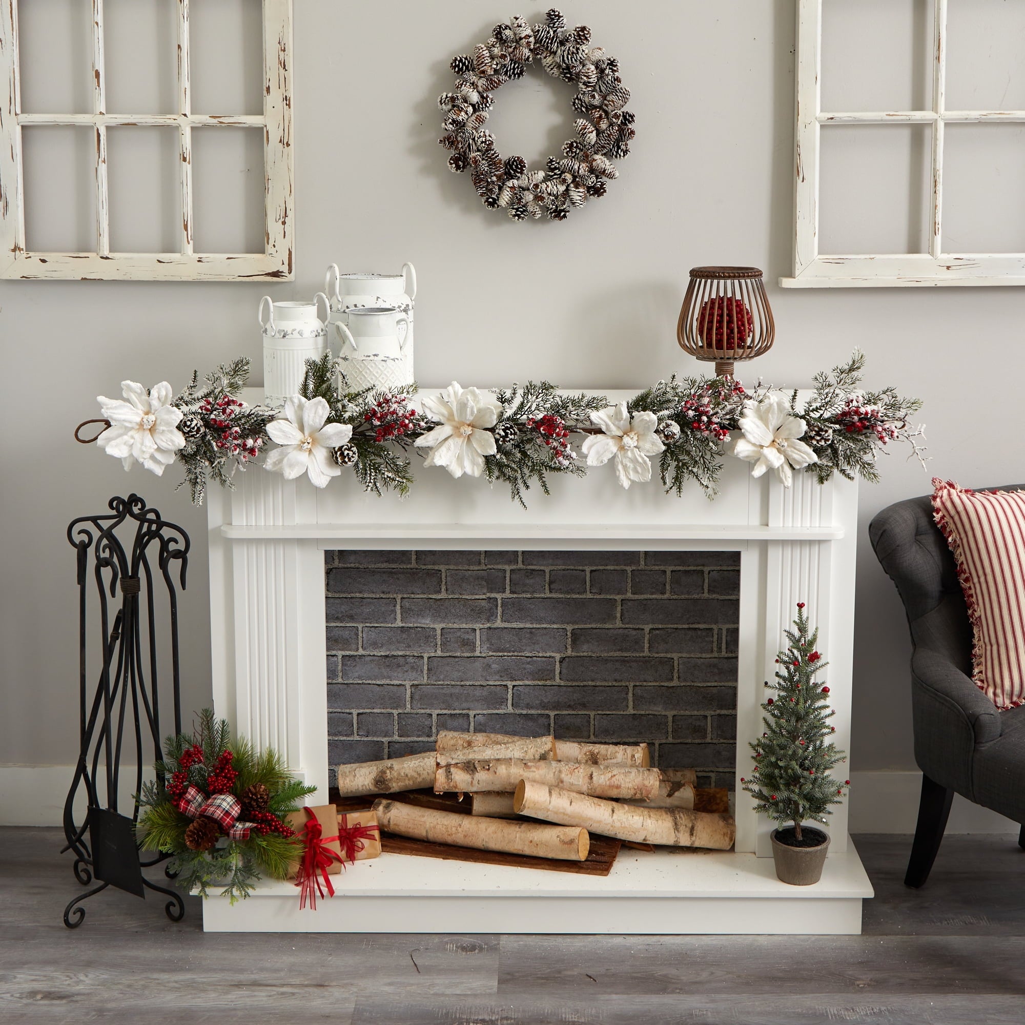 Nearly Natural 60 in. Frosted Magnolia & Berry Artificial Garland