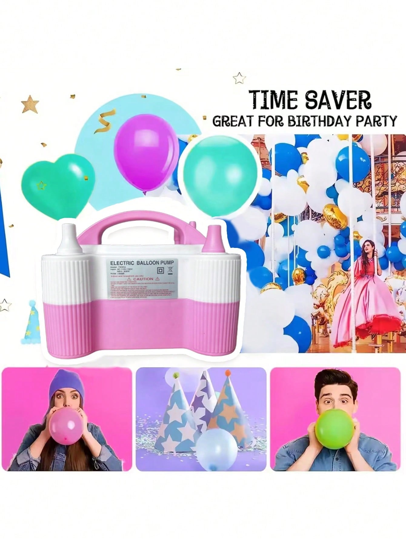Electric Air Balloon Pump, Portable Dual Nozzle Electric Balloon Inflator For Birthday Wedding Party Decoration 110V 600W