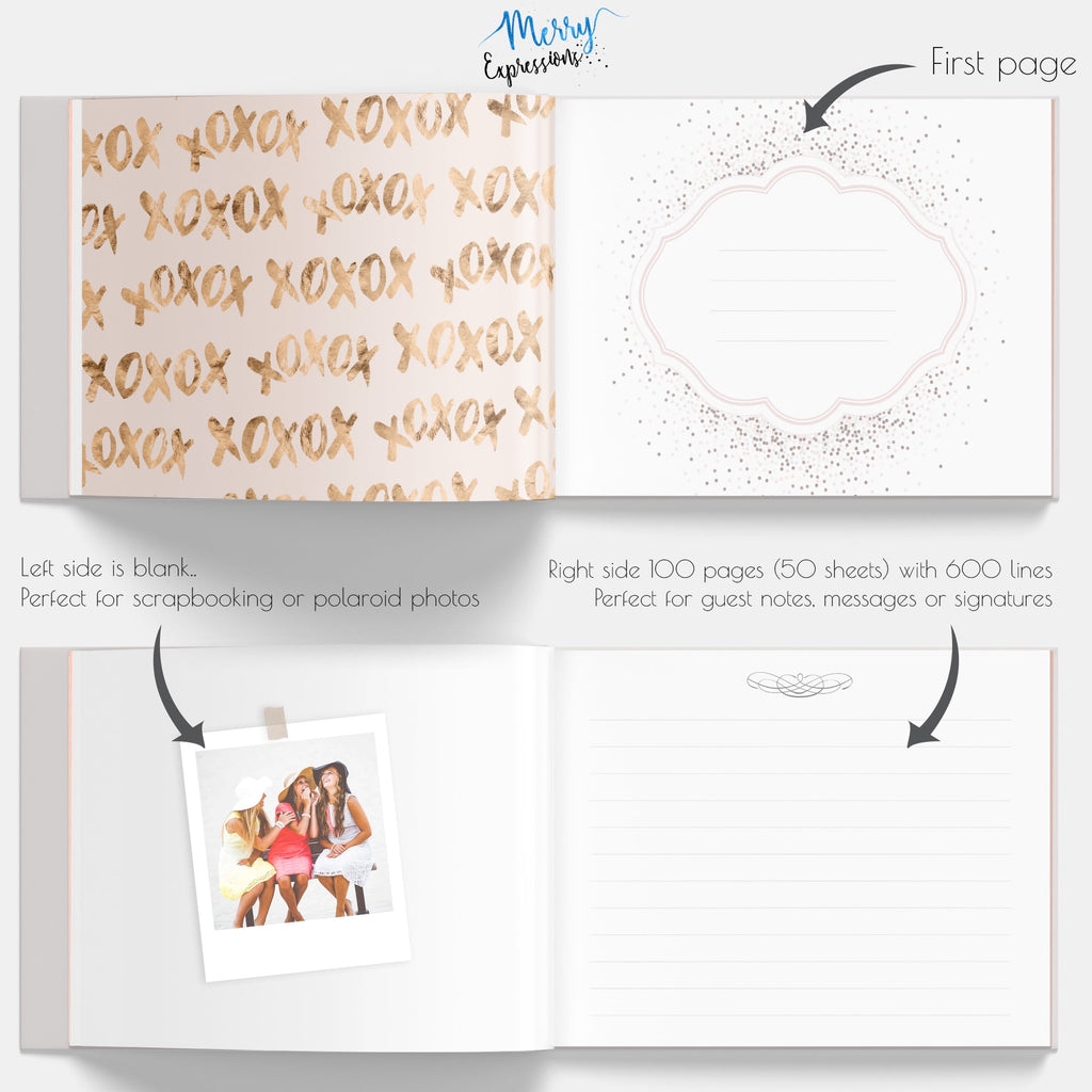 Merry Expressions Rose Gold Wedding Guest Book & Pen Set - 9" x 7" Hardcover 100 Page/50 Sheets