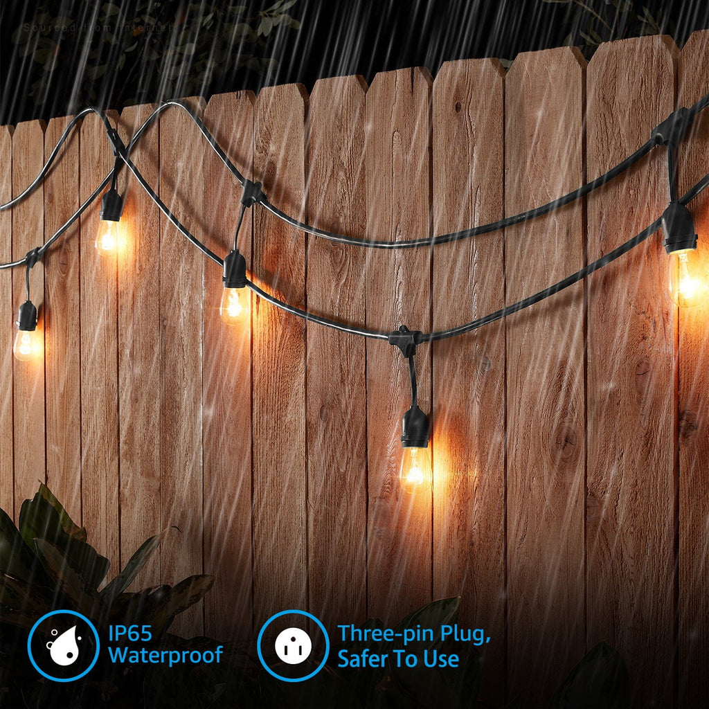 TORCHSTAR 50ft Outdoor Patio String Lights 24 Bulbs + Extra 12 Bulb Extendable Retro Style Hanging Lights for Festivals & Events, 24 Sockets, Weatherproof Commercial Grade, Garden, Balcony, Entrance