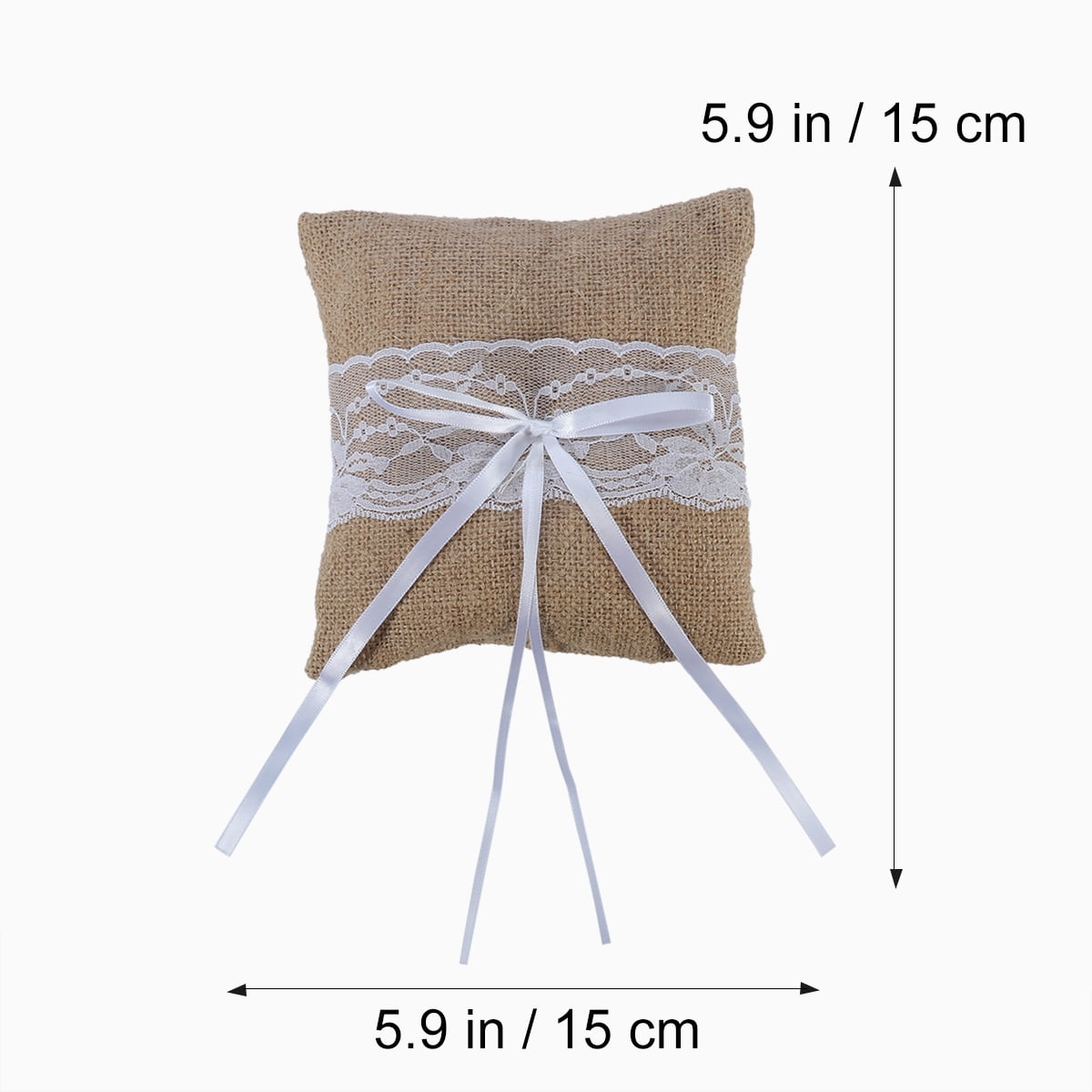 OUNONA 2pcs Set of 6*6'' Generic Burlap Jute & Lace Flower Basket Ring Bearer Pillow Cushion Rustic Country Wedding