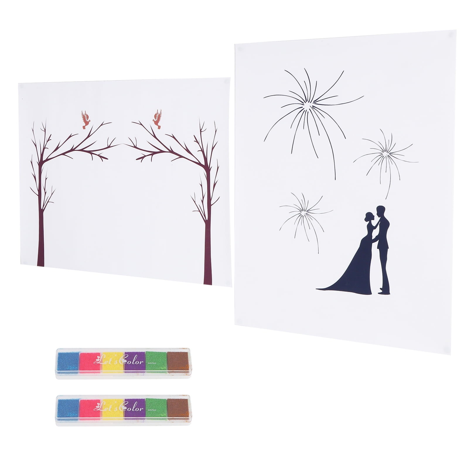Viccilley Guest Book - 2 Set DIY Pattern Guest Signature Sign‑In Book Guestbook Fingerprint Painting for Wedding Birthday Party