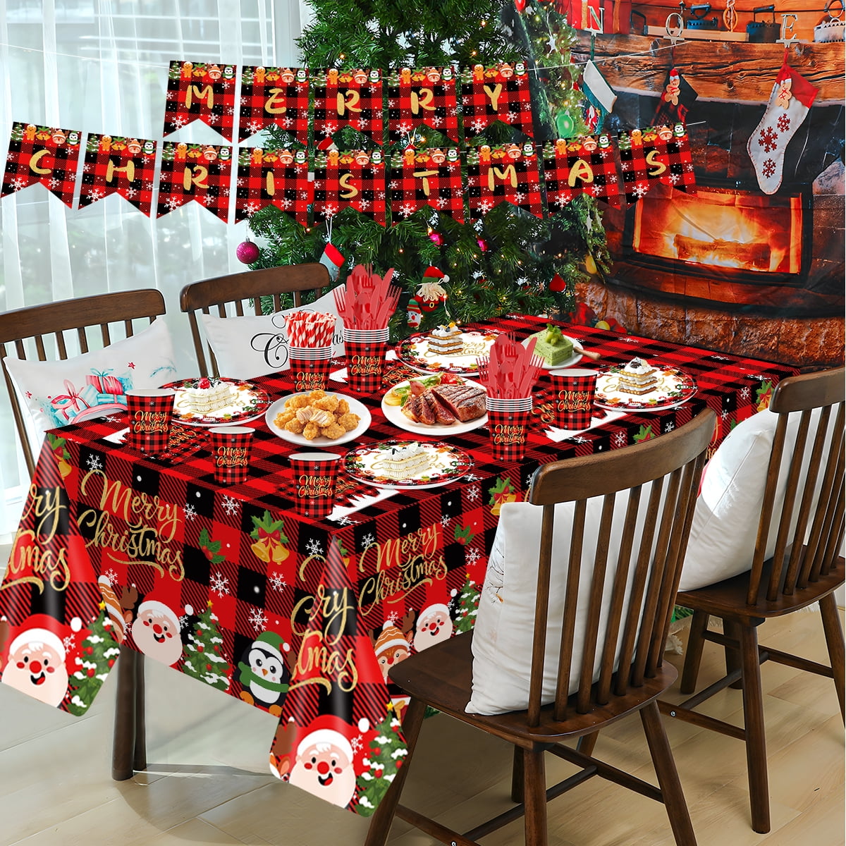 Christmas Paper Plates and Napkins Disposable Dinnerware Christmas Party Supplies Xmas Tableware Set for 24 guests