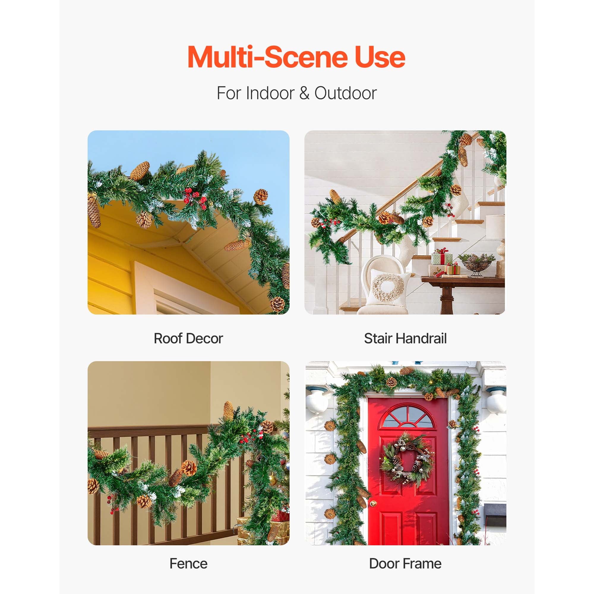 KFFKFF 9-Ft Artificial Christmas Garland with Lights, Festive Greenery Decoration Featuring Berries, Pine Needles, and Cones, Realistic Holiday Accent for Mantels and Fireplaces