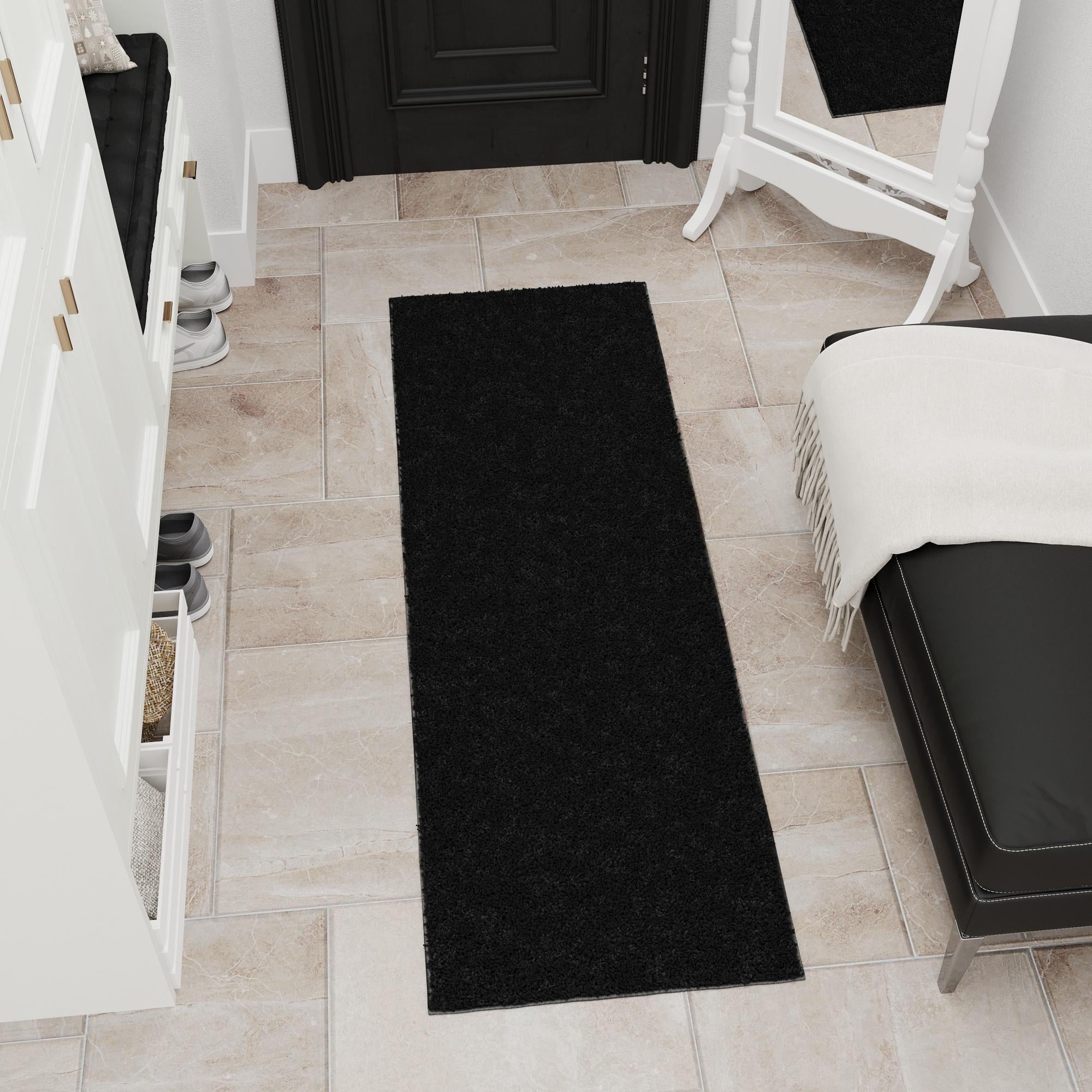 Ottomanson 2x7 Non-Slip Shag Runner Rug Plush Carpet for Bedrooms & Hallways, 2' x 7', Black