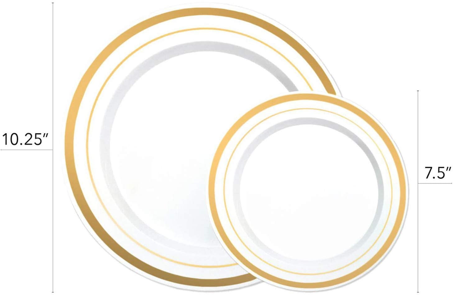 125-Piece White and Gold Fancy Plastic Plates Disposable with Silverware, Elegant Dinnerware for Weddings, Holiday Party China, Set of 25 Dinner + Salad Plates, 25 Spoons, 25 Forks, 25 Knives