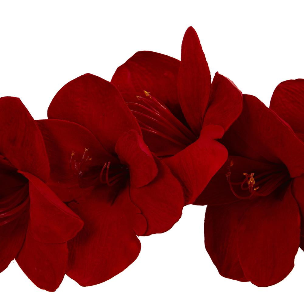 Nearly Natural Amaryllis Christmas Floral Garland, 60" (Red)