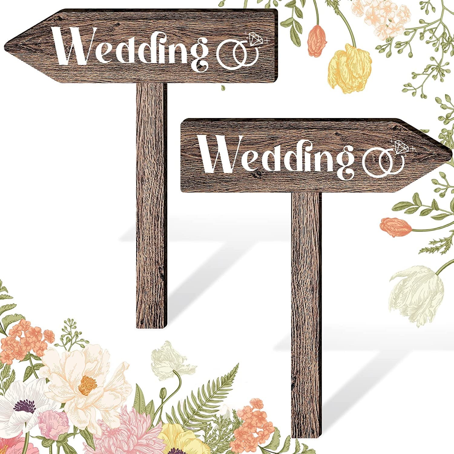 2 Pieces Wedding Directional Road Arrow Sign Wedding This Way Arrow Sign Wedding Wooden Sign and Reception Waterproof Large Wedding Sign with Stakes for Wedding Supplies
