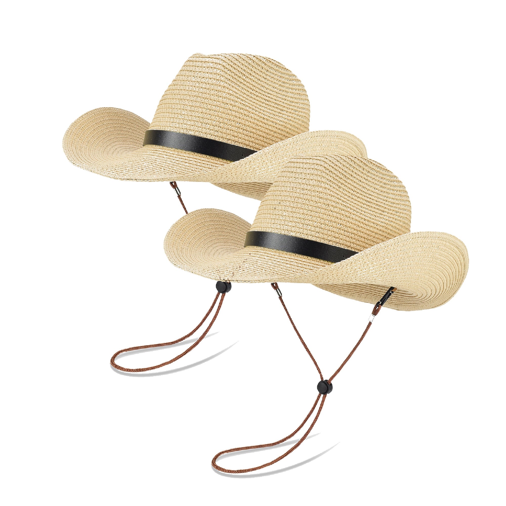 (2 pack) EINSKEY Straw Cowboy Hats for Men, Western Cowgirl Hat Women Wide Brim Fedora for Beach,Khaki
