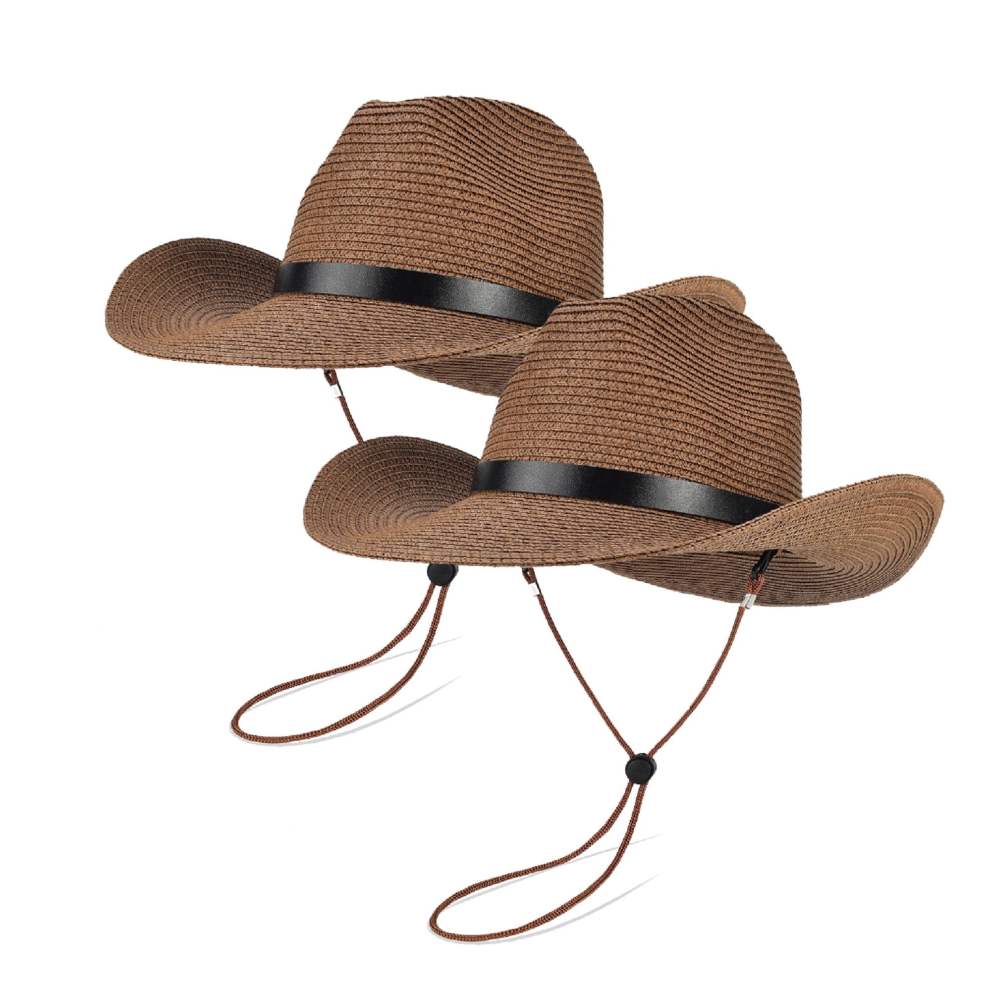 (2 pack) EINSKEY Straw Cowboy Hats for Men, Western Cowgirl Hat Women Wide Brim Fedora for Beach,Khaki
