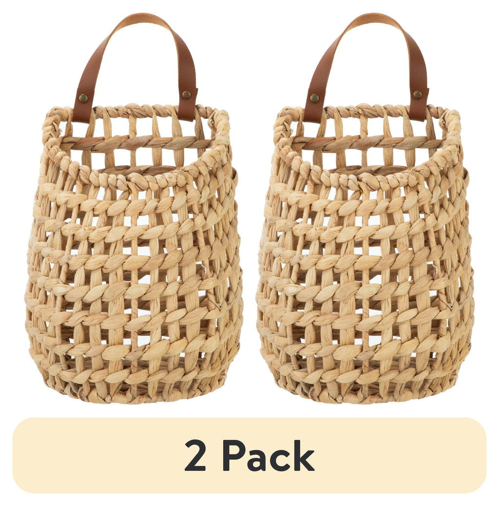 (2 pack) Better Homes & Gardens Water Hyacinth Hanging Basket with Faux Leather Strap