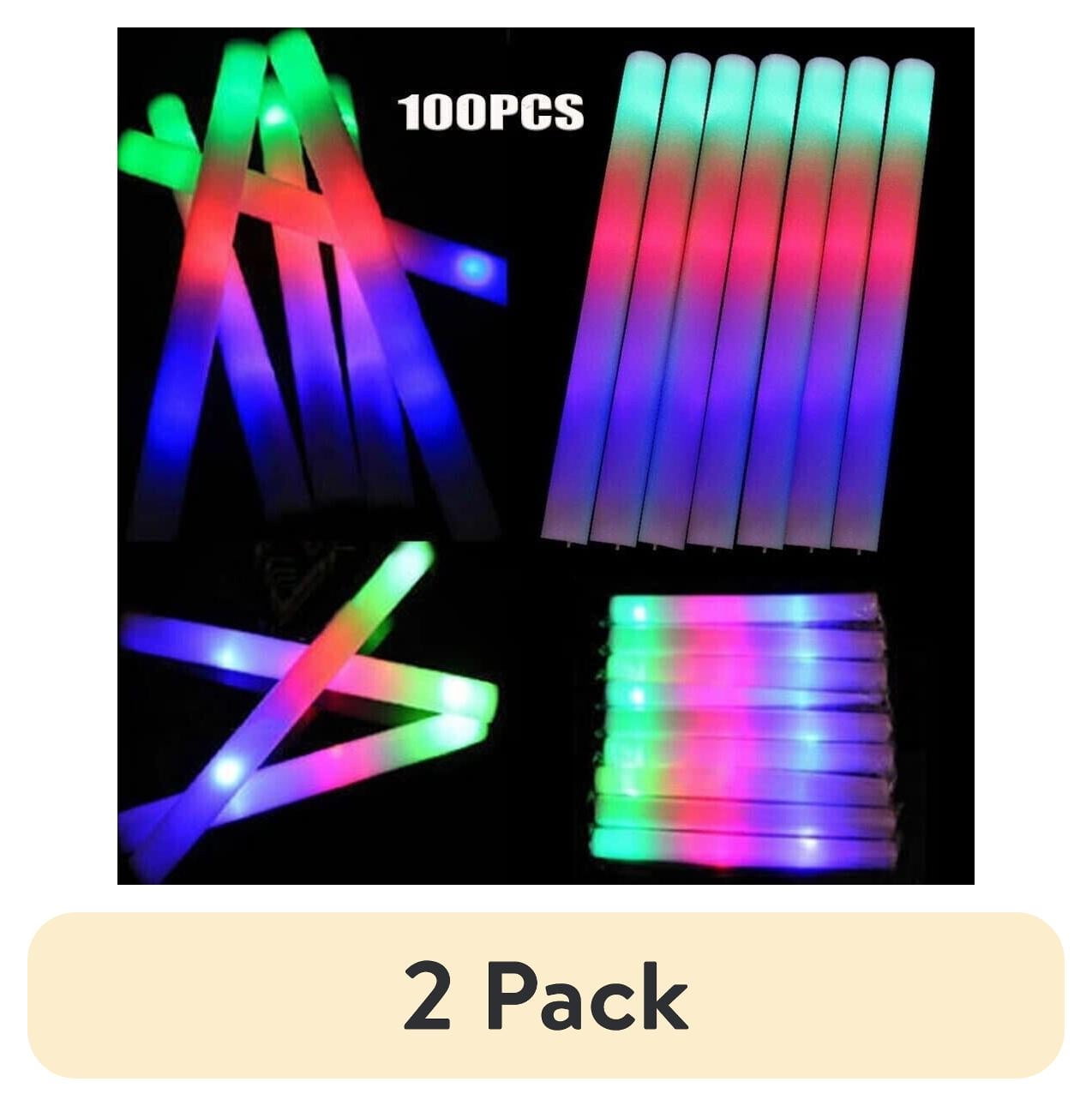 (2 pack) LED Light up 16 inch Multicolor Glow Foam Stick Cheer Tube Soft Batons - Pack of 100 by Partyglowz
