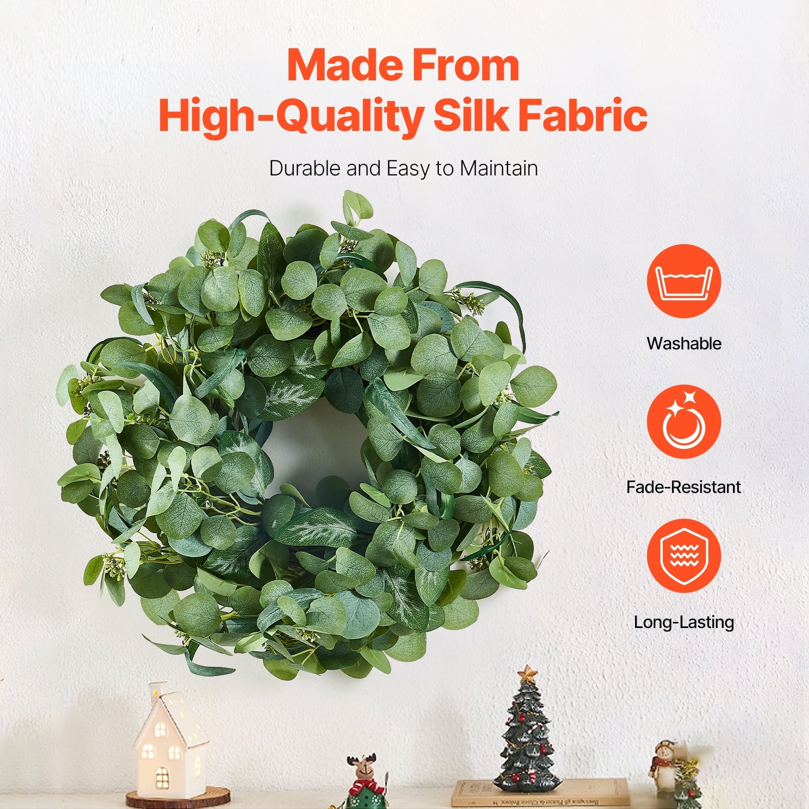 KFFKFF Synthetic Ornamental Garland, 26 inches, Verdant, Adorned with Eucalyptus Foliage, Berries, Spiky Twigs, Perennial Garland for All Seasons Residential Wall Window Celebration Adornments