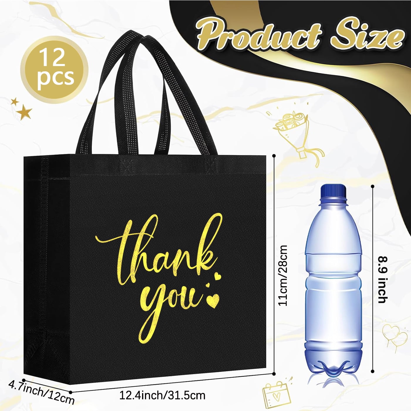 30Pcs Thank You Gift Bags, Large Reusable Gift Bags，Thank You Bags with Handles for Business, Shopping, Wedding, Baby Shower, Graduations, Party Favors