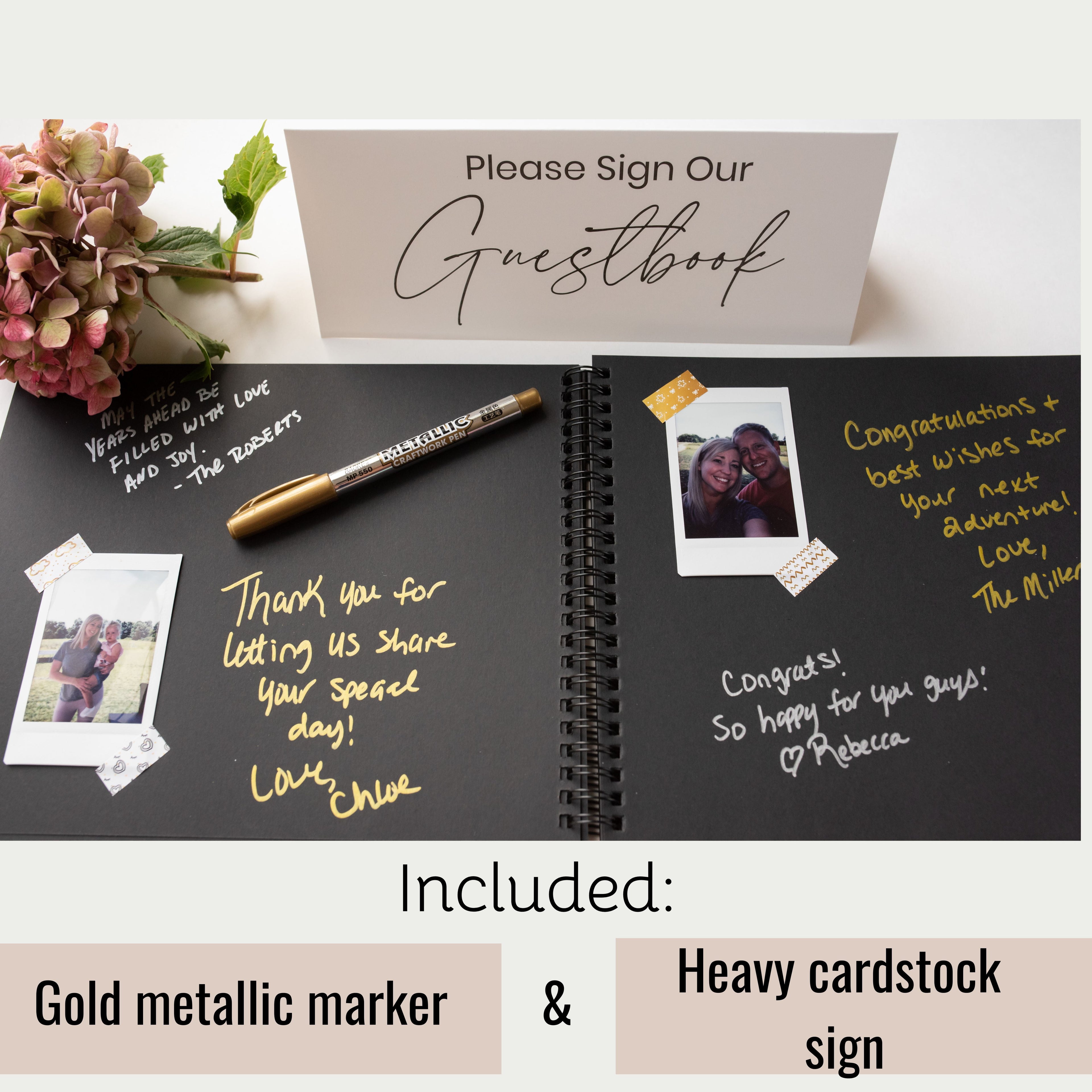 Graduation Guest Book for Polaroid Pictures, Black Spiral Hardcover with Blank Pages for Funerals, Weddings, Parties