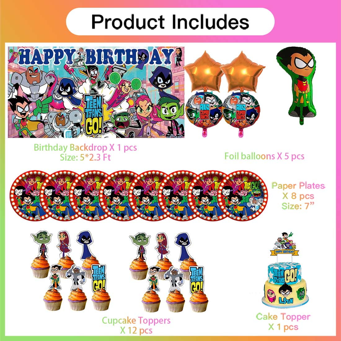 Teen Titans Go Party Supplies Decor Tableware Backdrop Banner Cake Topper Balloons Birthday Decorations