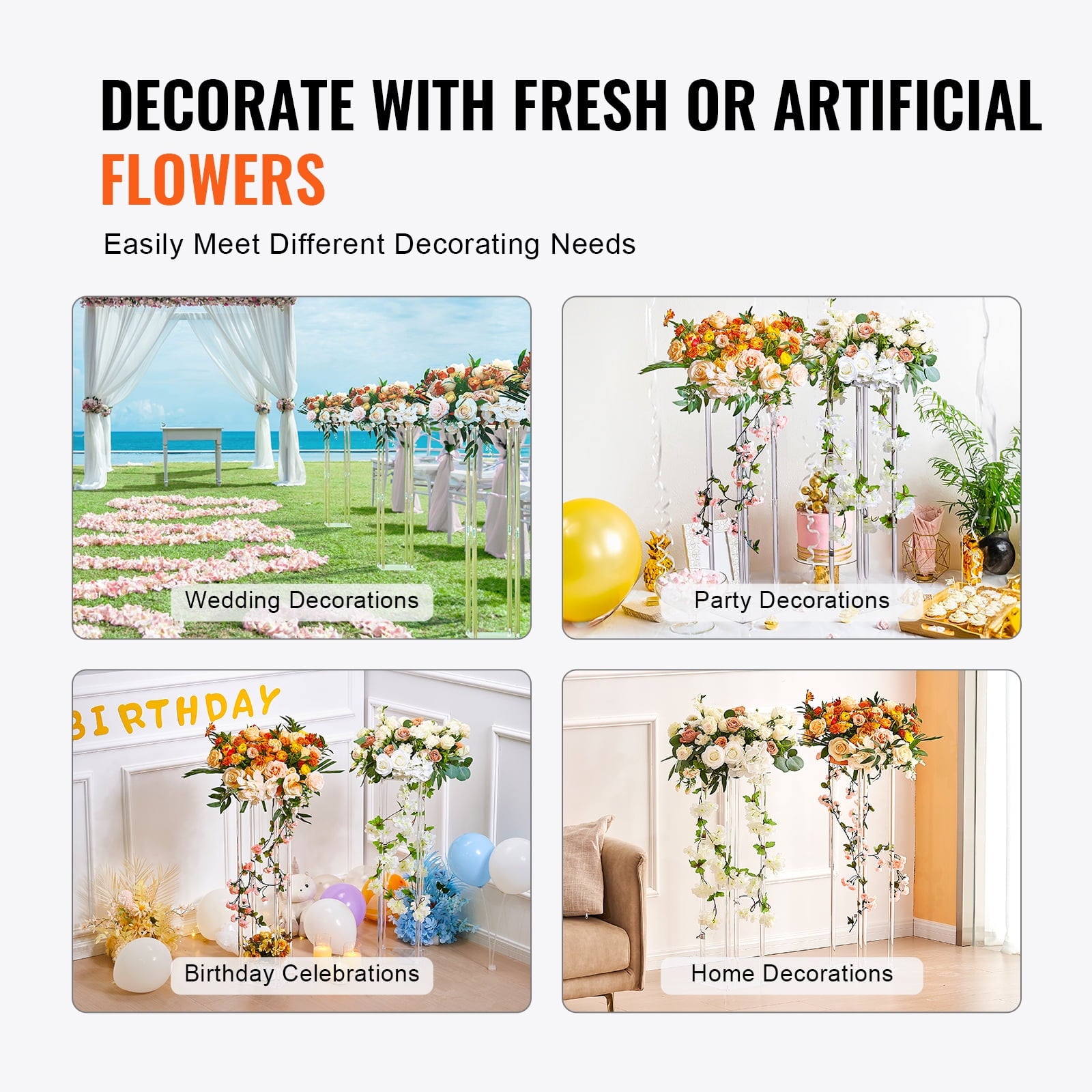 SKYSHALO 10-Piece Set of 23.6" Tall Floral Stands, Featuring Acrylic Panels, Geometric Vase Columns for Centerpieces, Ideal for Weddings, Receptions, Parties, and Home Decor