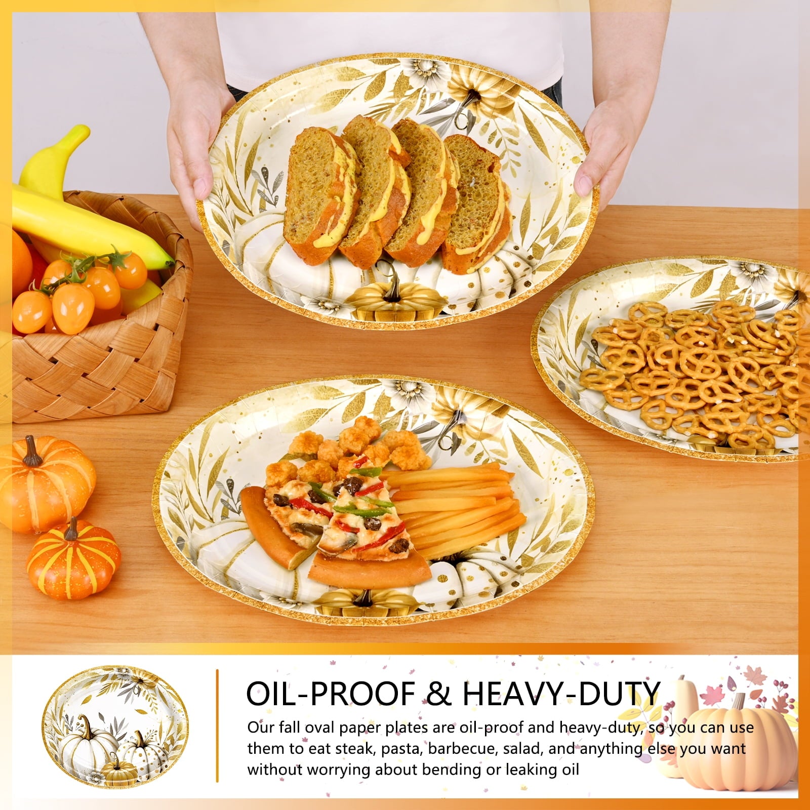 DAZLUTE 50pcs Fall Plates and Dishes, Thanksgiving Disposable Dinnerware for Thanksgiving and Fall Decorations Party Supplies