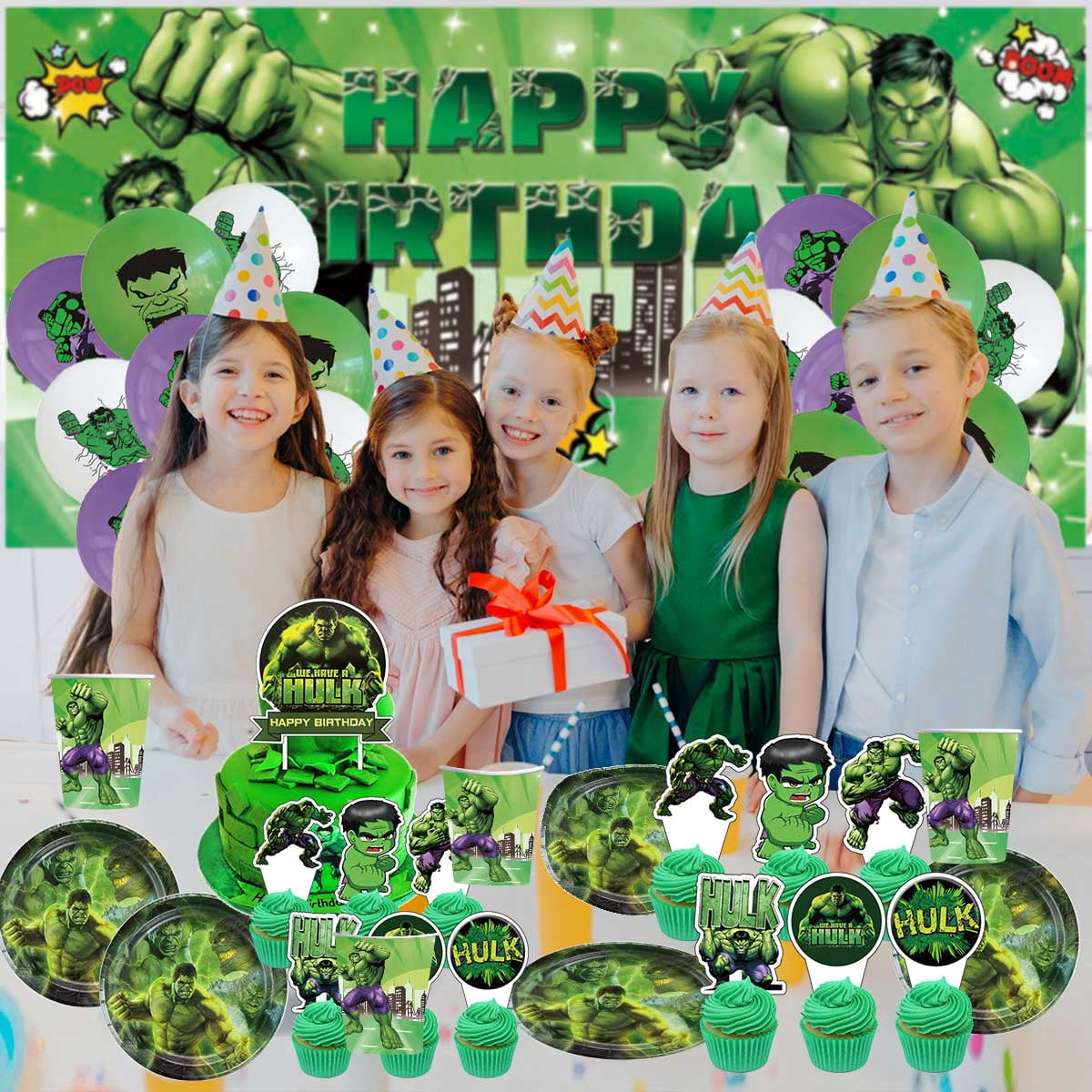 Hulk Tableware Balloons Birthday Plates Party Decor Banner Cake Topper Decorations for Kids Supplies