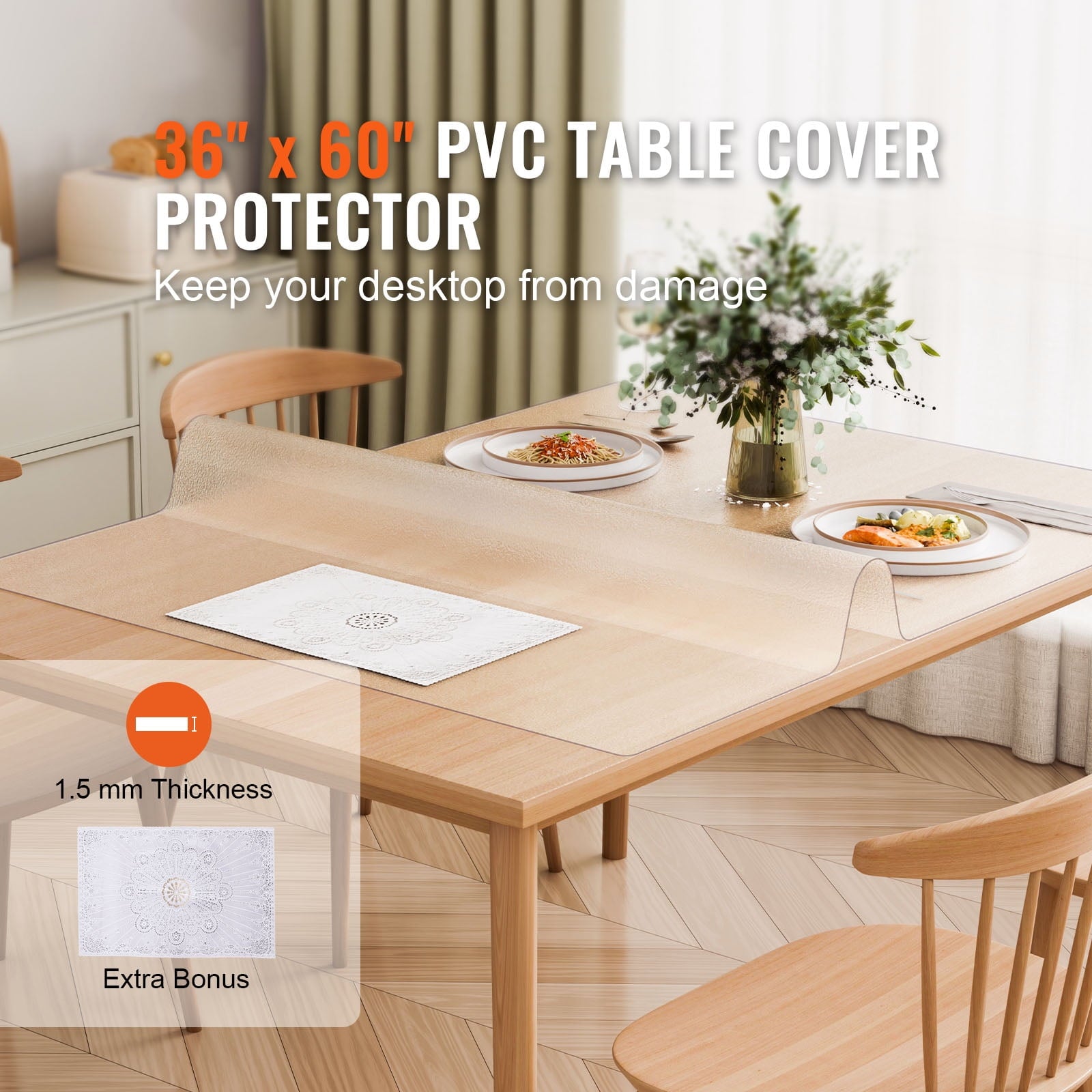 KFFKFF Frosted Desk Protector, 36x60 in, 1.5mm Thick, Rectangle, PVC, Water-Resistant & Simple to Clean, Ideal for Office, Dining, or Nightstand
