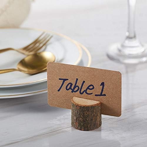 18Pcs Premium Wood Place Card Holders and 30Pcs Kraft Table Place Cards, Rustic Table Number Holders, Wood Photo Holders, Ideal for Wedding Party Table Name and More