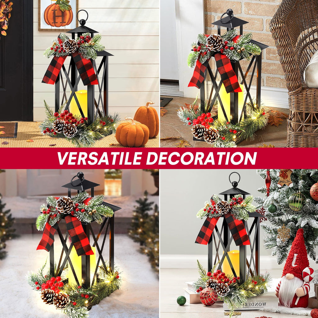 Ayieyill 15" Tall Christmas Lanterns Indoor Outdoor with LED and Ribbon, Hanging Christmas Decortions Candle Lanterns | Black